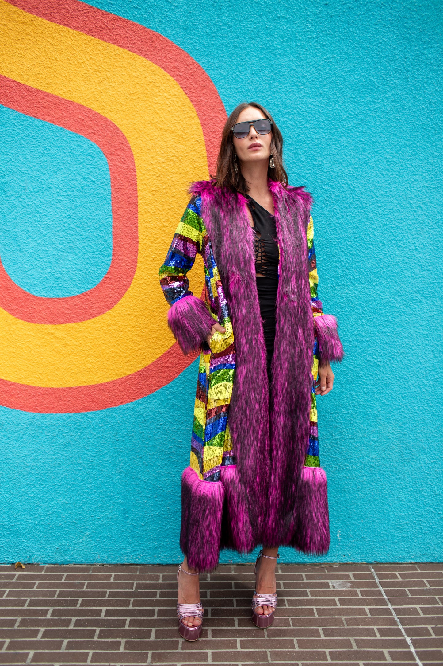 Penny Deluxe Rainbow Road Faux Fur Jacket