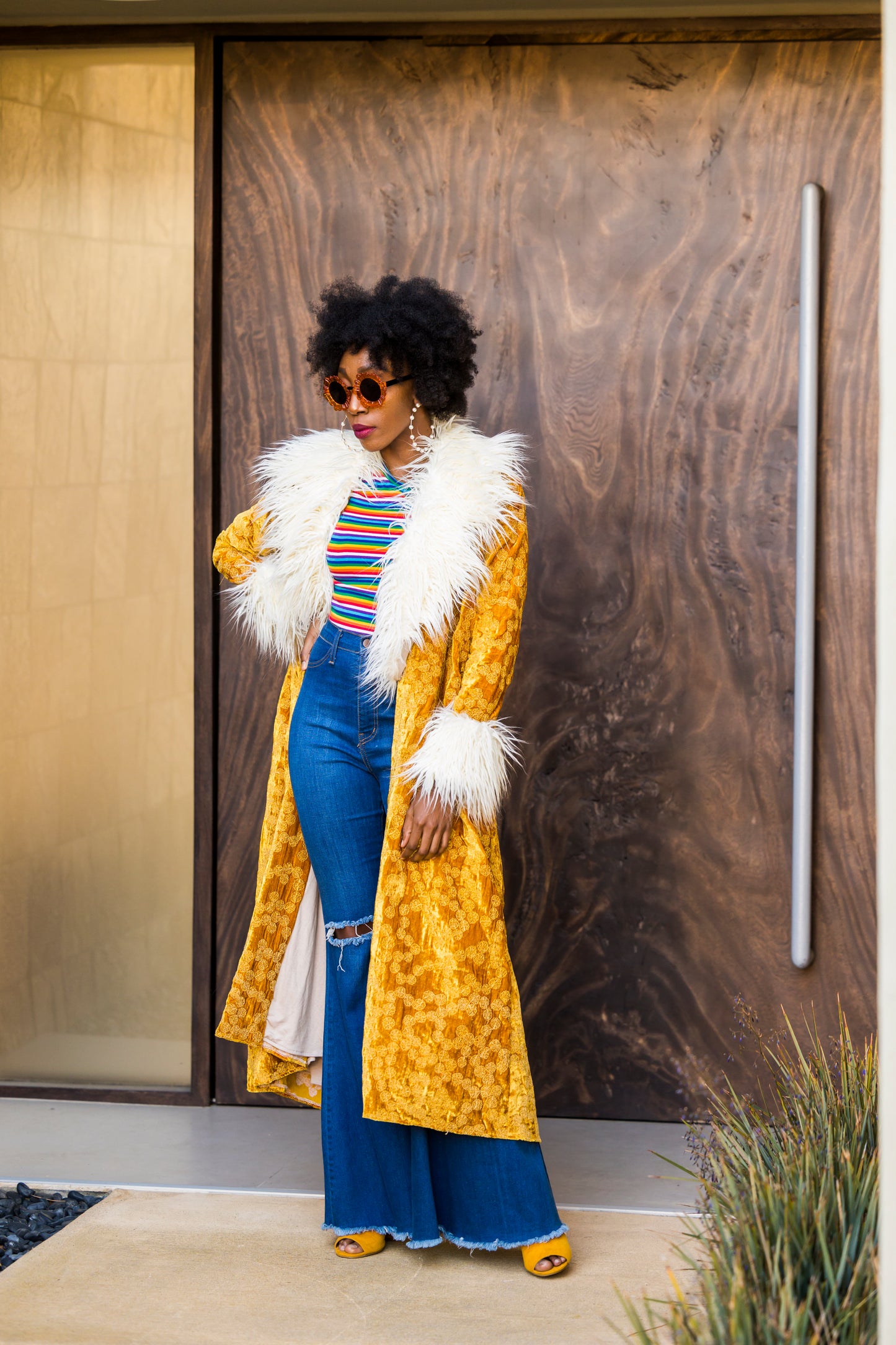 Penny Sunshine Embroidered Faux Fur Jacket