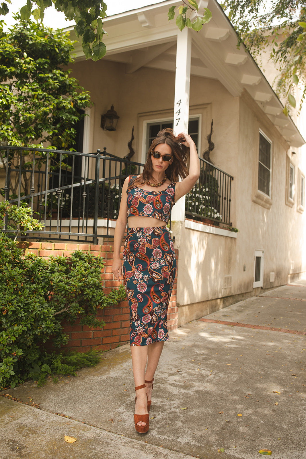 Midi Skirt Outfit Red Pencil Skirt Floral Bicolor Poppy Pencil