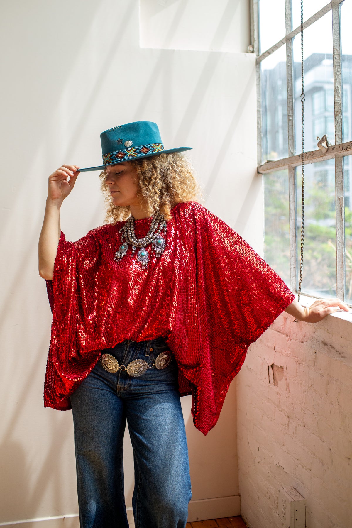 Ruby Sequin Scarf Top