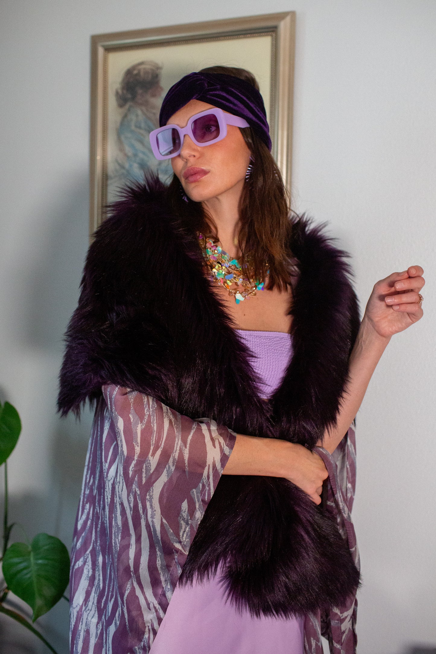 Shadow Amethyst Faux Fur Shawl