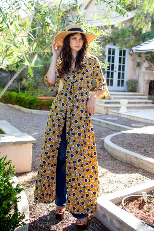 Sunflower Duster Dress in Gold