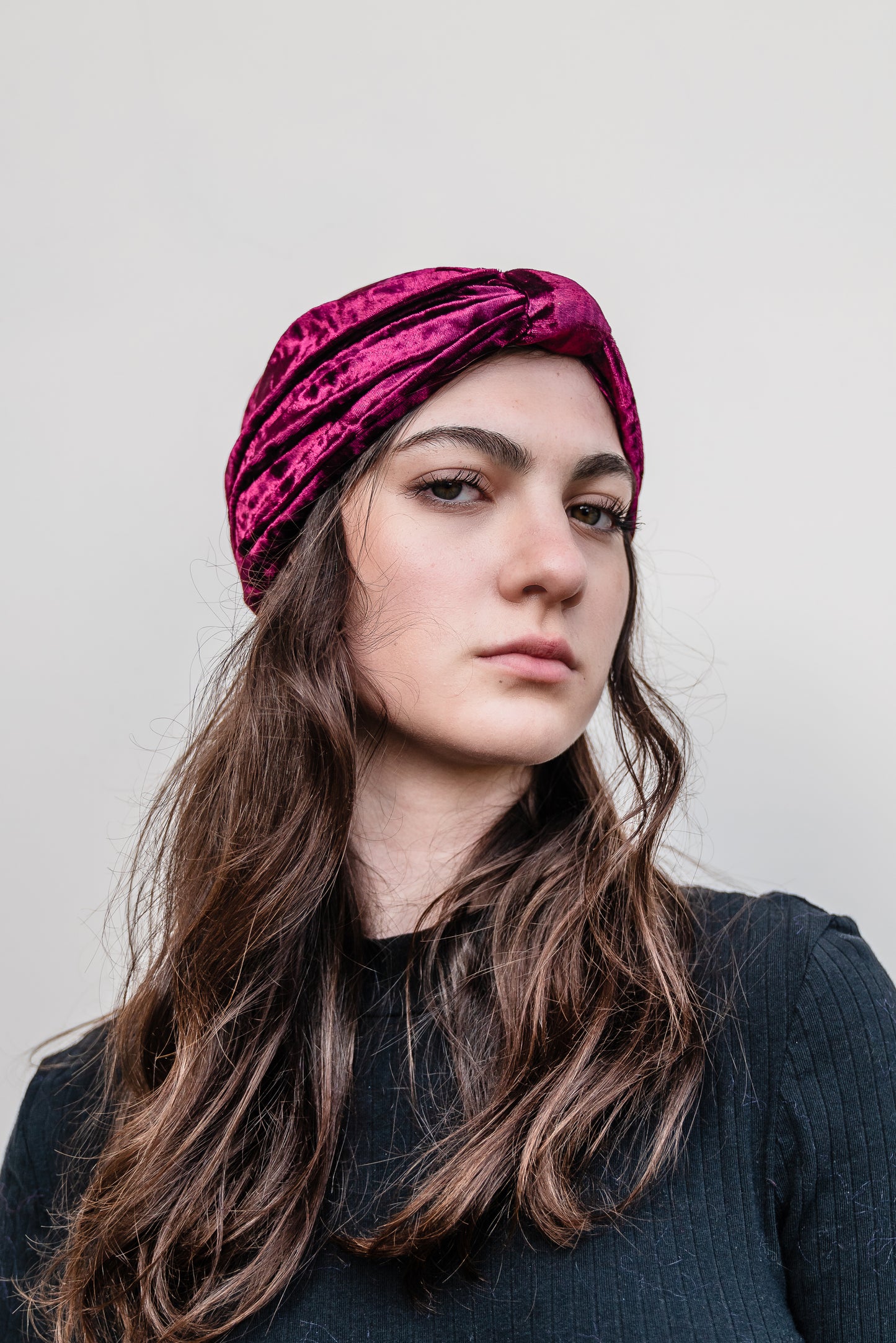 Burgundy Crushed Velvet Turban