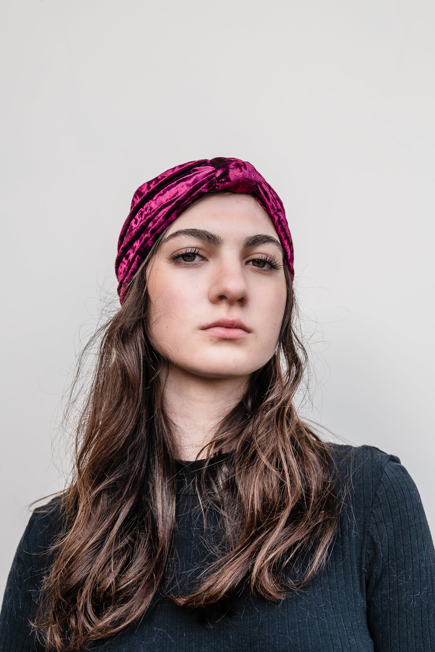 Burgundy Crushed Velvet Turban