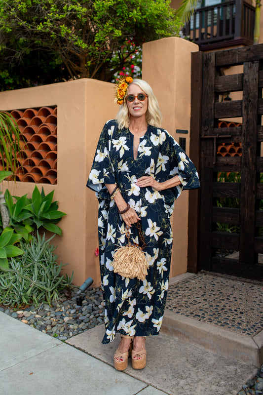 Goddess waist caftan in Golden Orchid