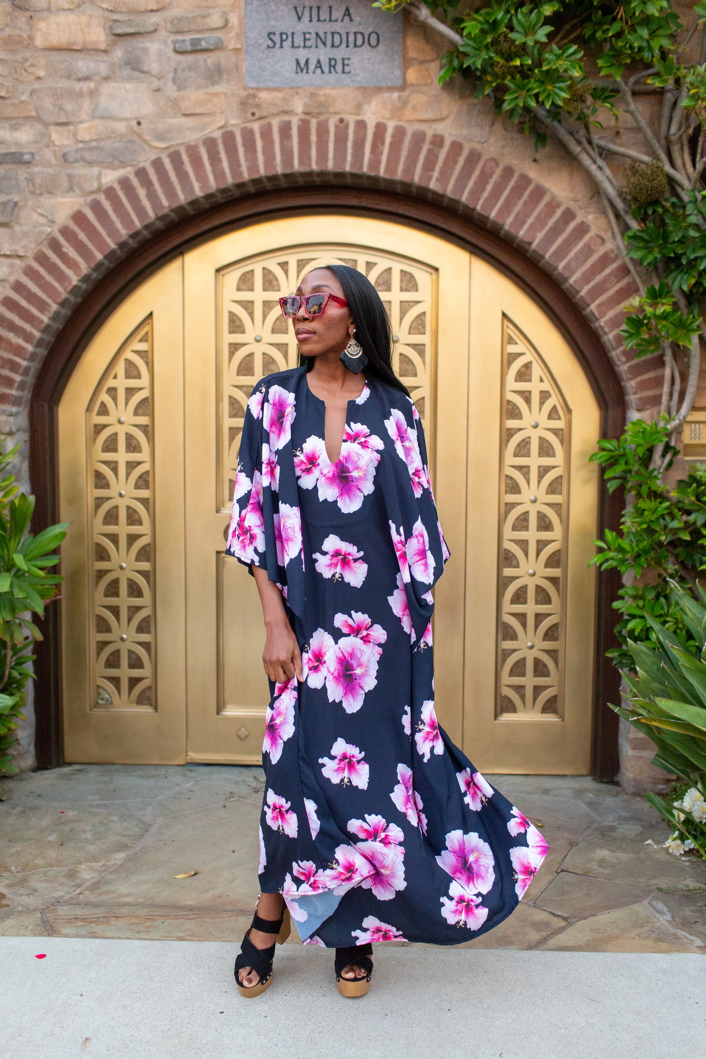 Goddess Waist Caftan In Pink Hibiscus Bloom (Pre-Order)