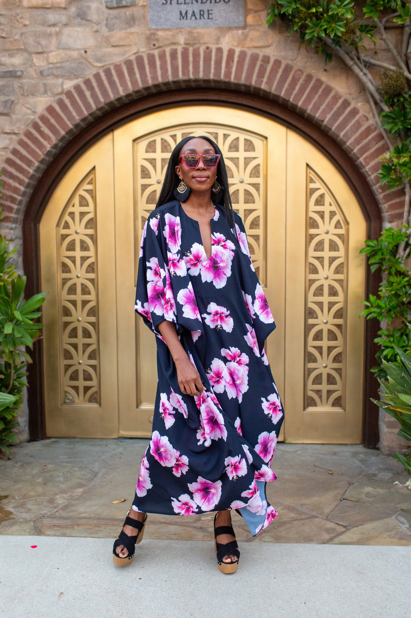 Goddess Waist Caftan In Pink Hibiscus Bloom (Pre-Order)