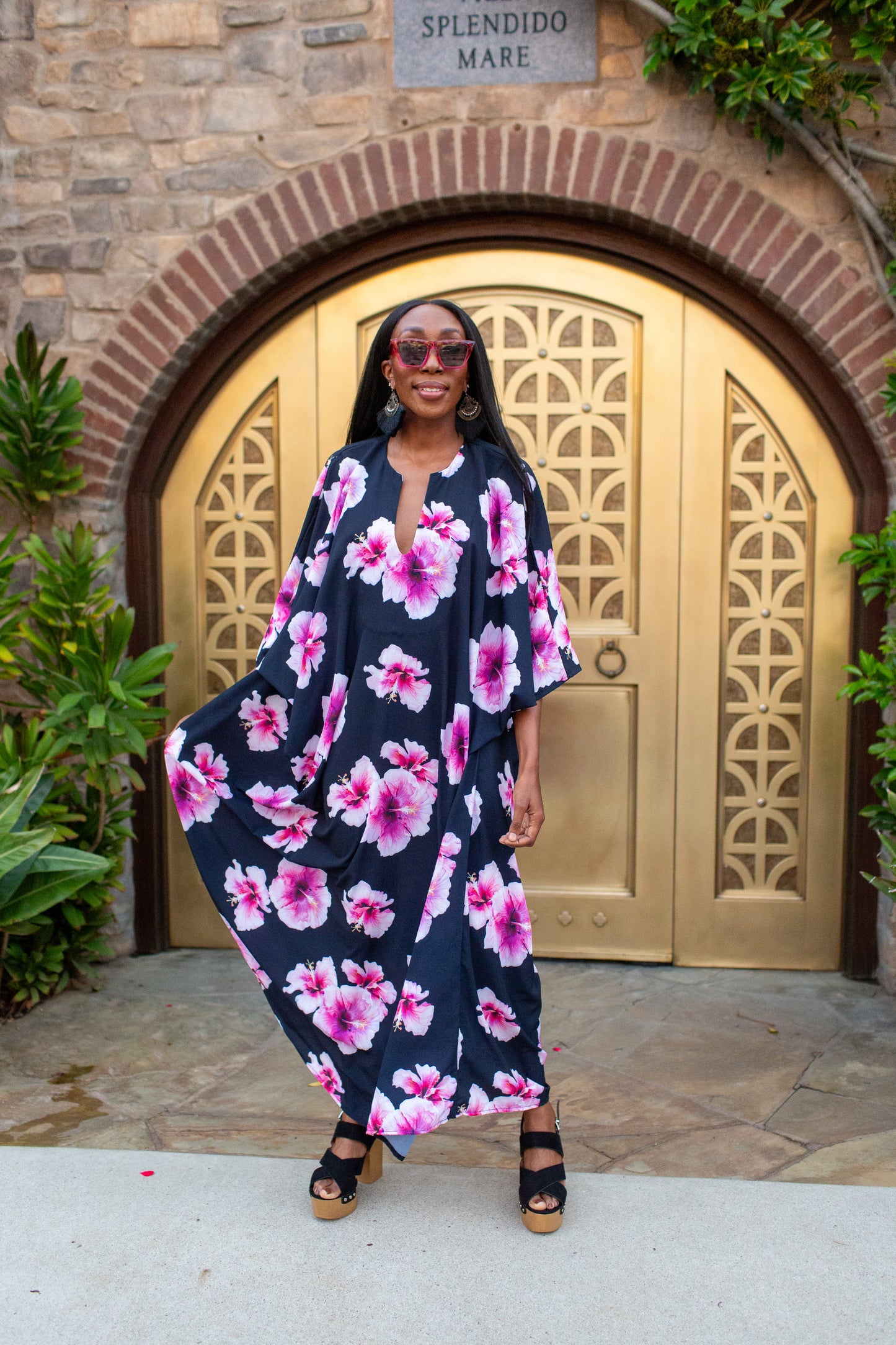 Goddess Waist Caftan In Pink Hibiscus Bloom (Pre-Order)
