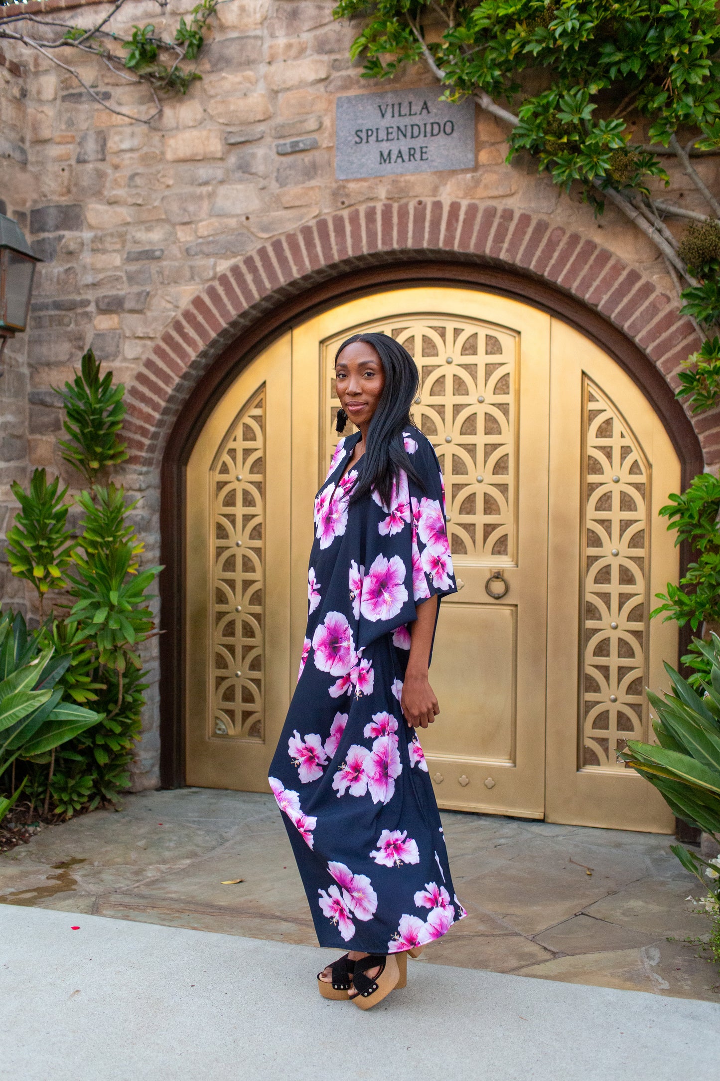 Goddess Waist Caftan In Pink Hibiscus Bloom (Pre-Order)