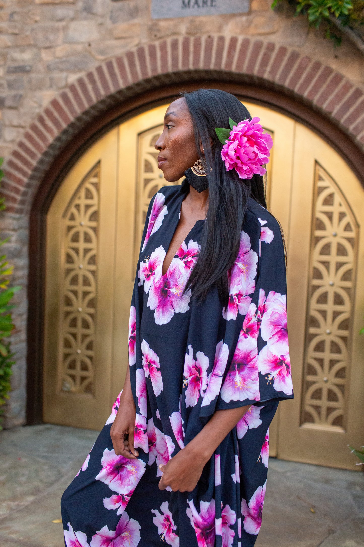 Goddess Waist Caftan In Pink Hibiscus Bloom (Pre-Order)