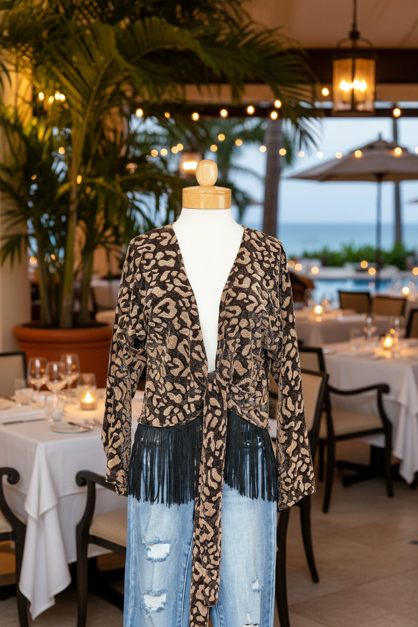 Cheetah Fringe 2 Way Top