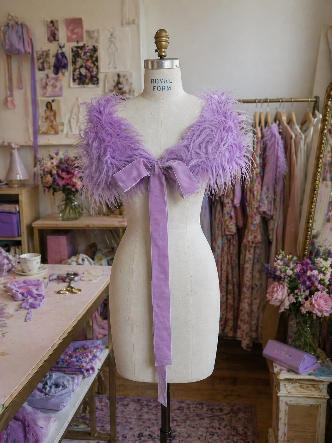 Lilac Faux Fur Velvet Knot Stole