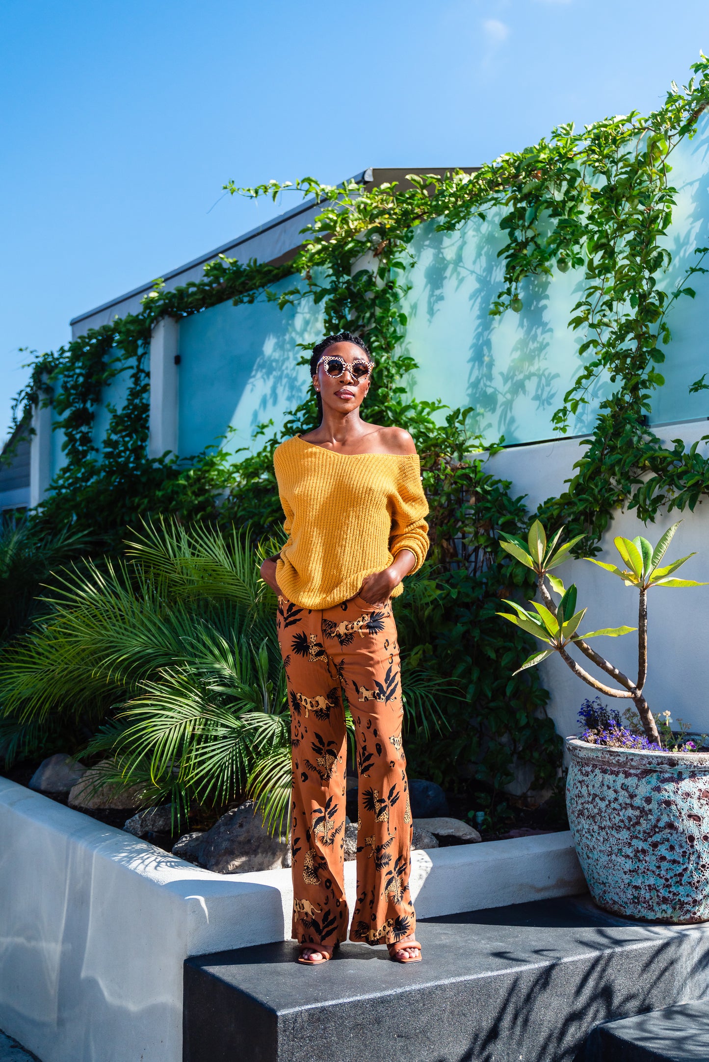 uniquely sophisticated, abstract leopard print bellbottoms