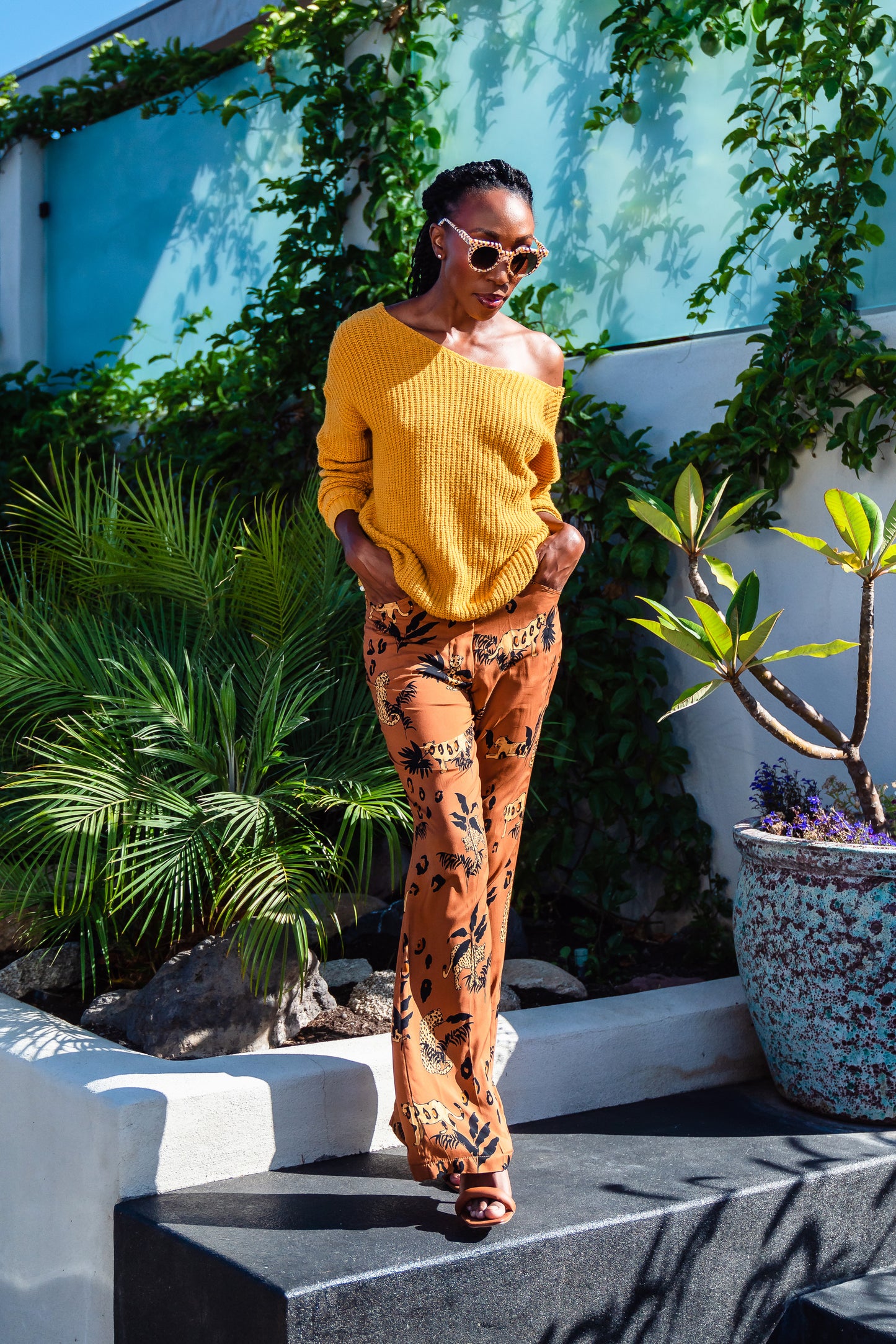 uniquely sophisticated, abstract leopard print bellbottoms