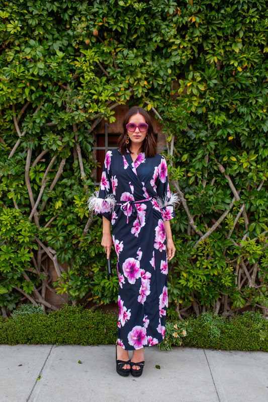 Marlene Wrap Dress in Pink Hibiscus Bloom