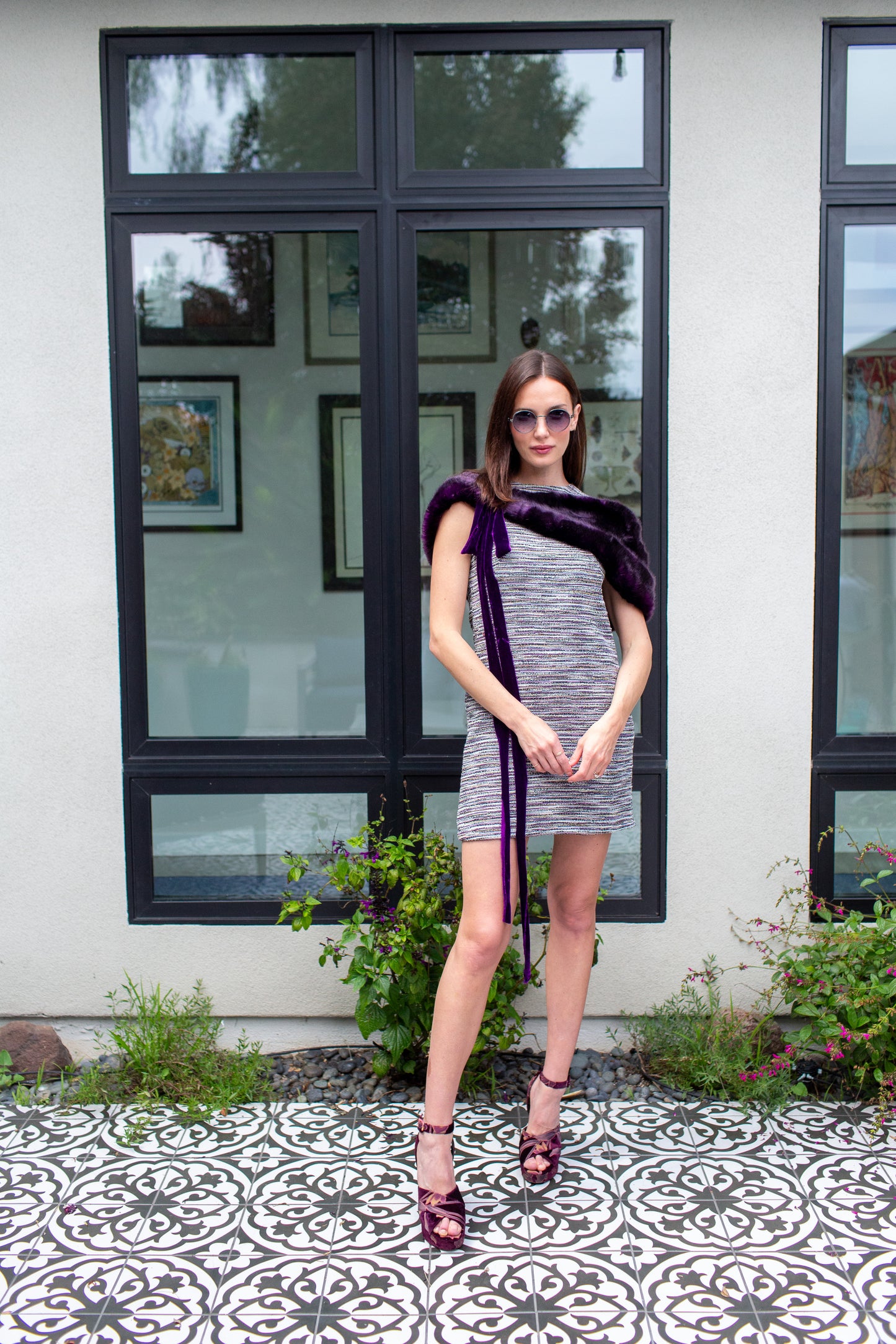 Plum Faux Fur Velvet Knot Stole