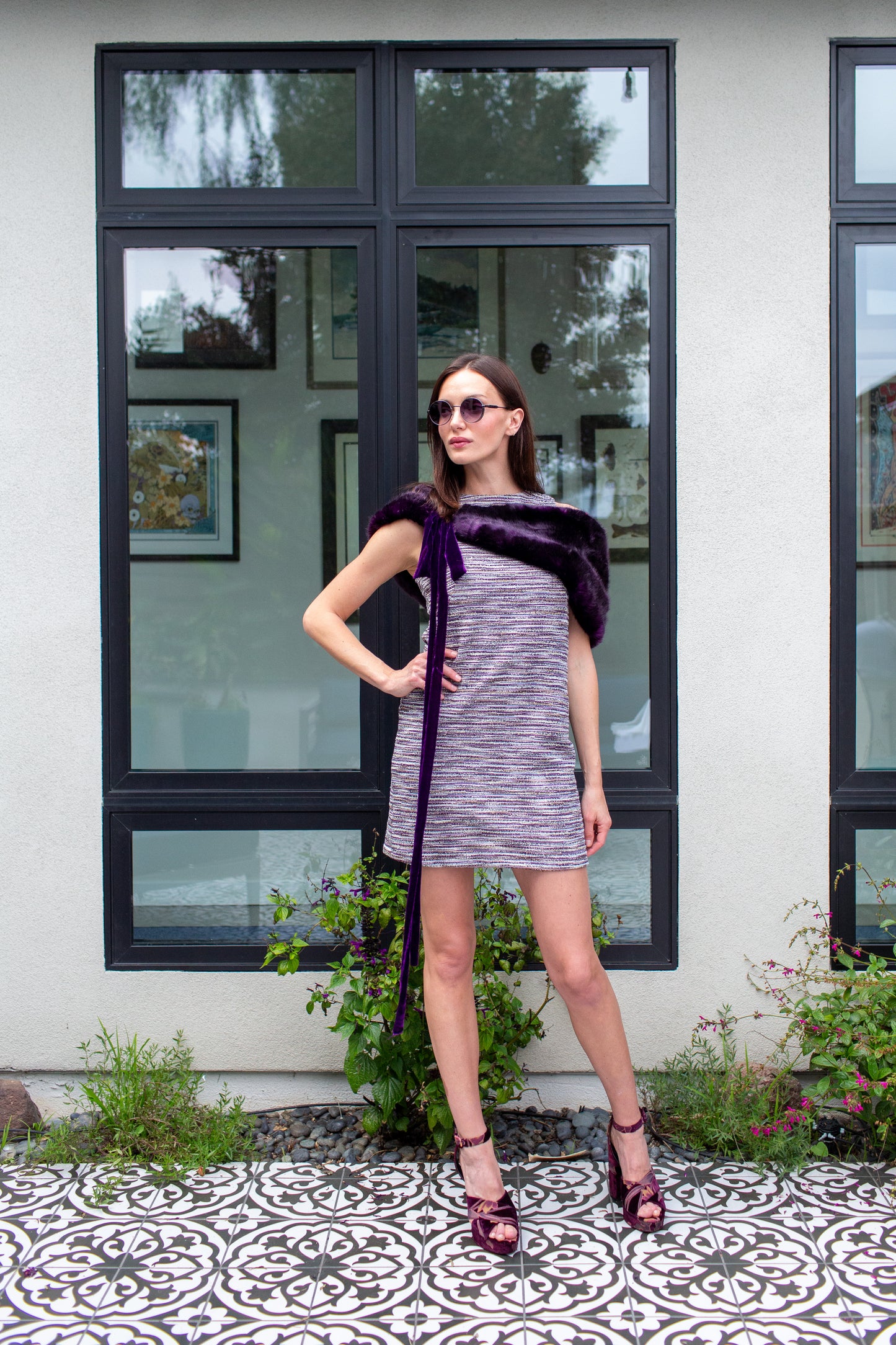 Plum Faux Fur Velvet Knot Stole