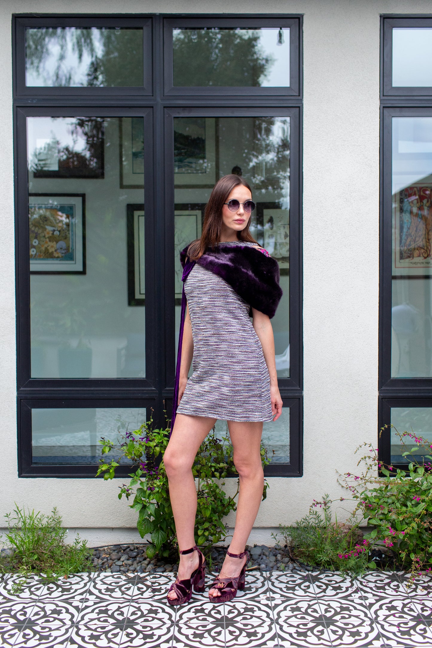 Plum Faux Fur Velvet Knot Stole