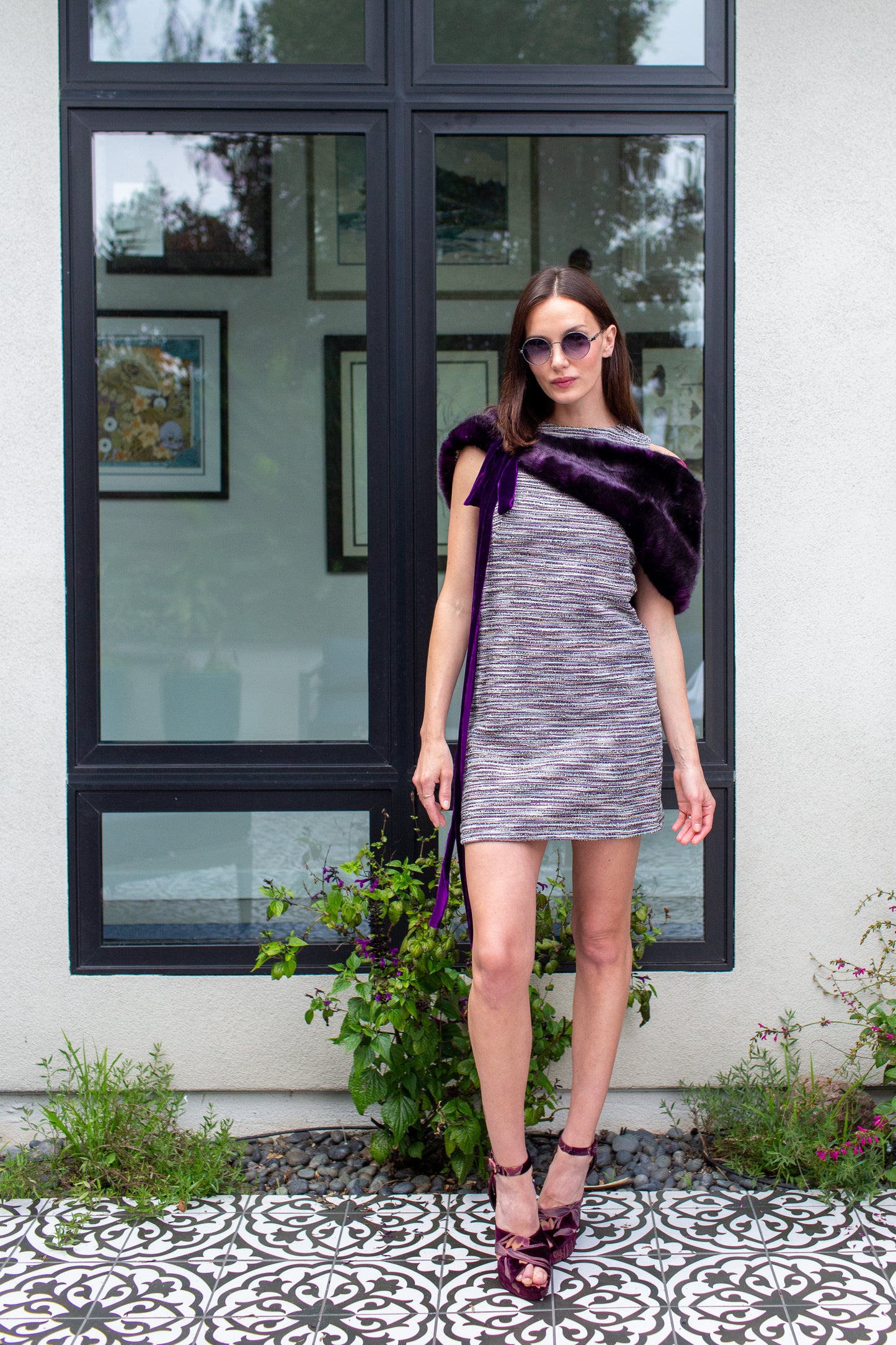 Plum Faux Fur Velvet Knot Stole