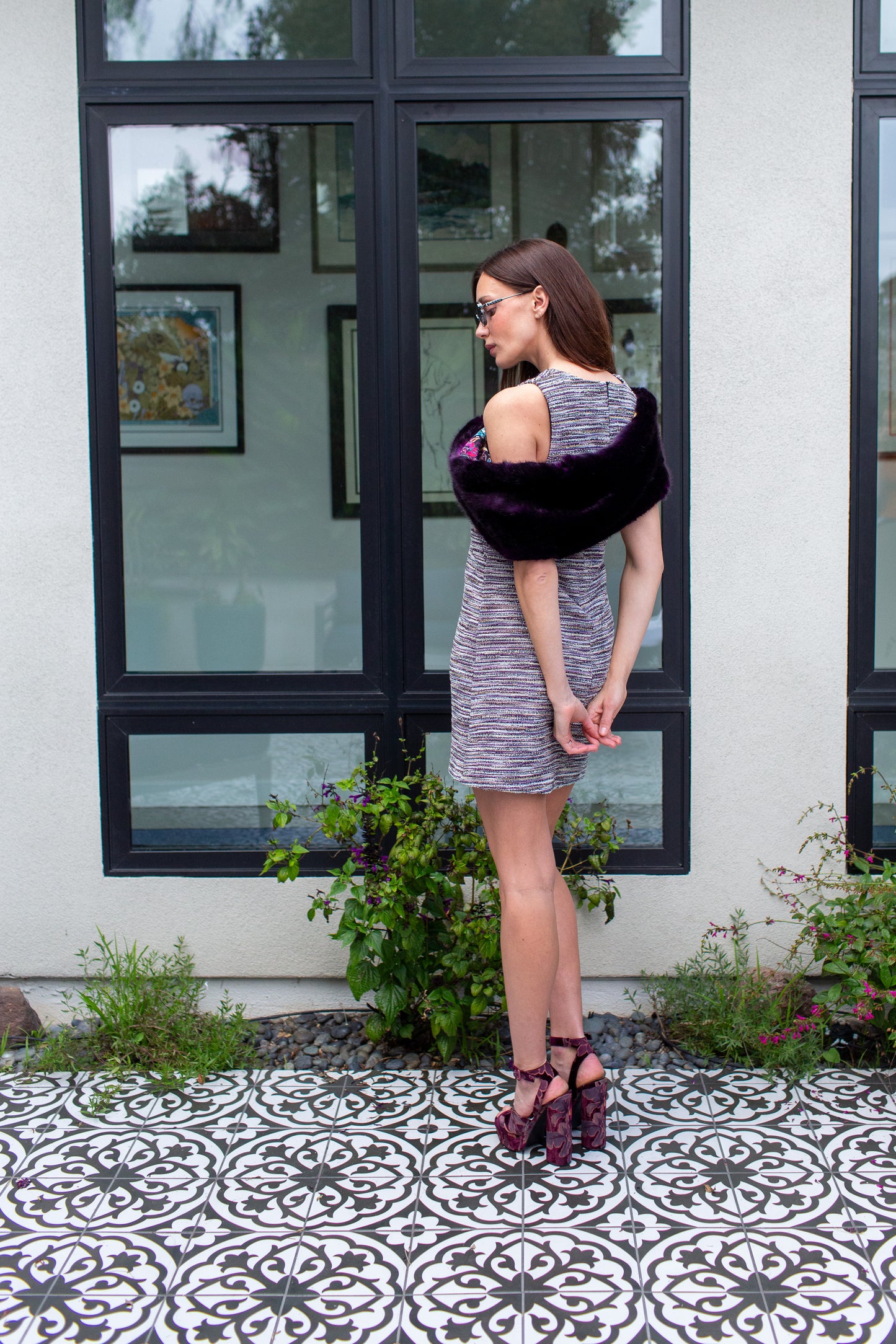 Plum Faux Fur Velvet Knot Stole