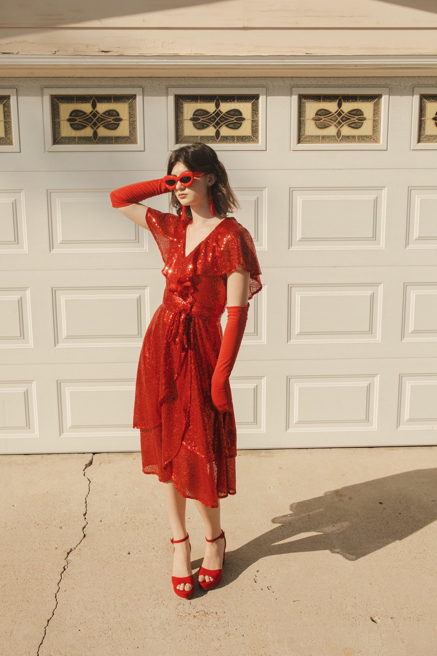 Ruby Sequin Flutter Wrap Dress