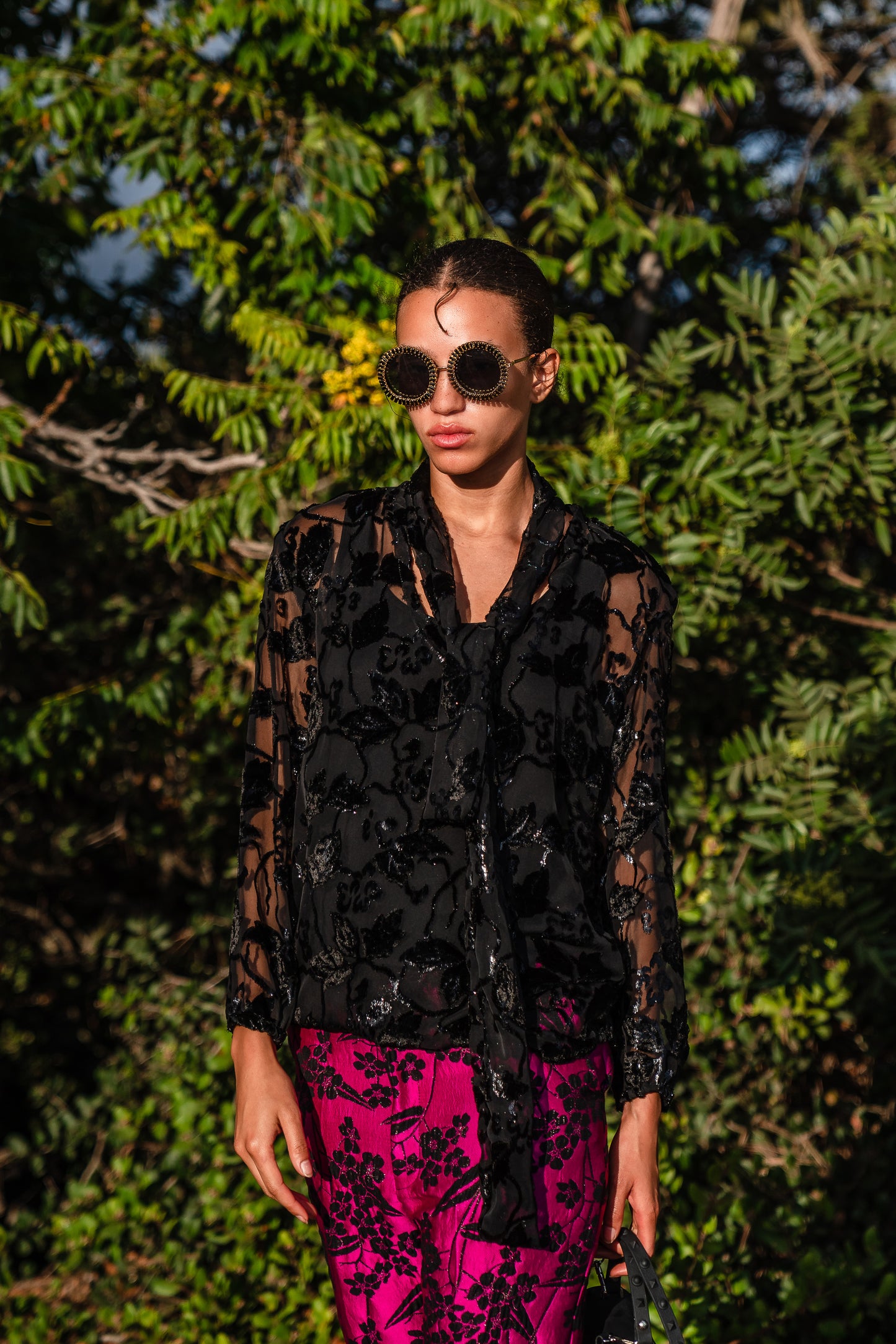 Shimmer Lace Tie Front Blouse