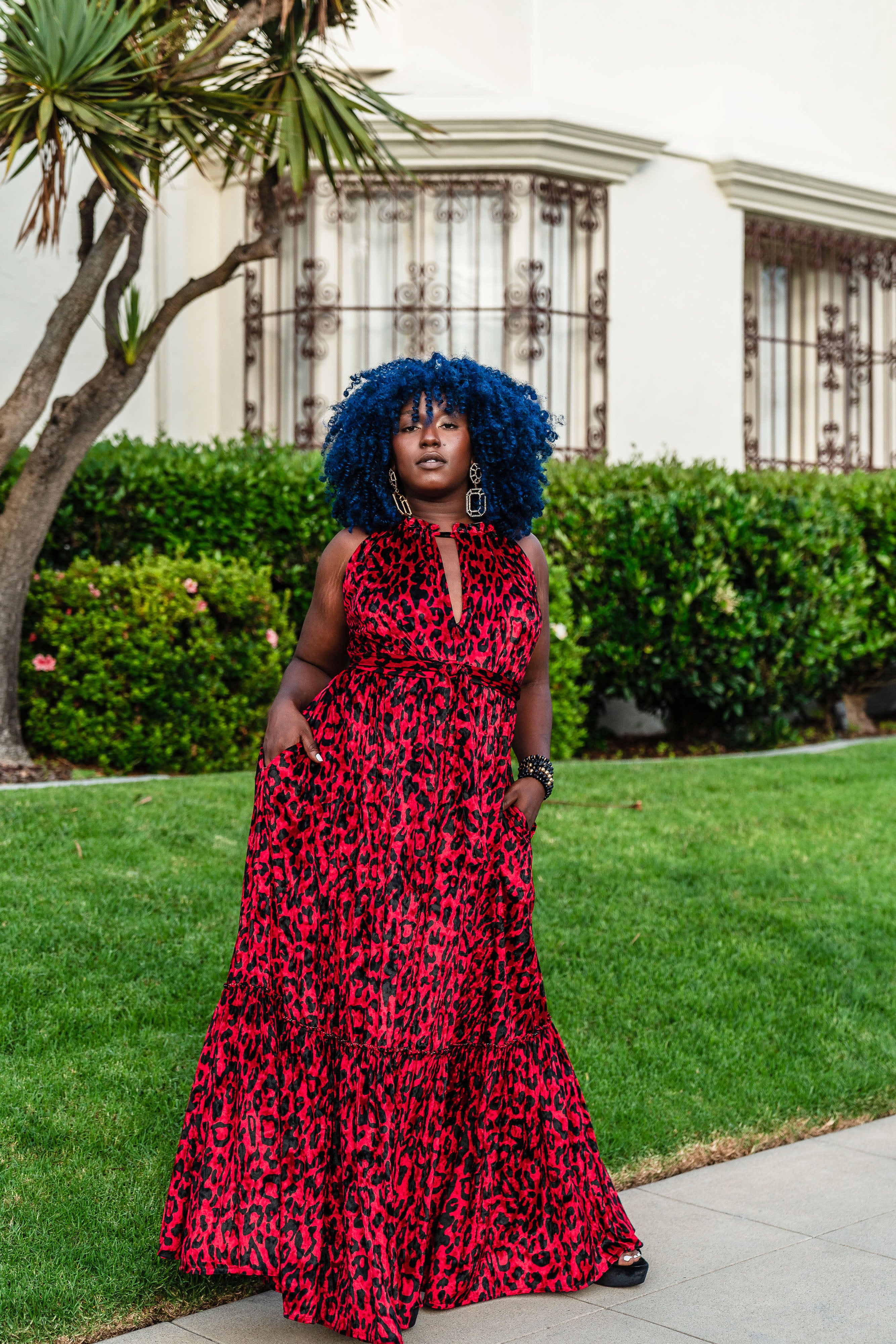 Red leopard print maxi dress on sale