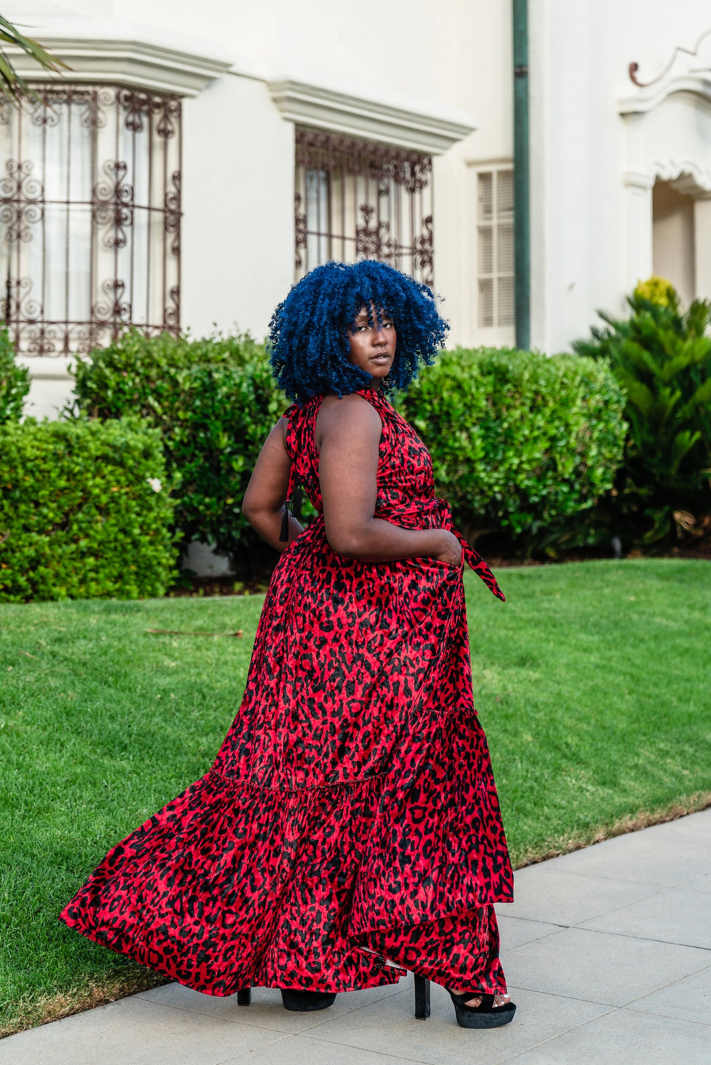 jennafer grace Vanya Rouge maxi dress crimson blood red velvet velveteen leopard print boho bohemian hippie romantic whimsical holiday vacation beach resort las vegas palm springs unisex handmade in California USA