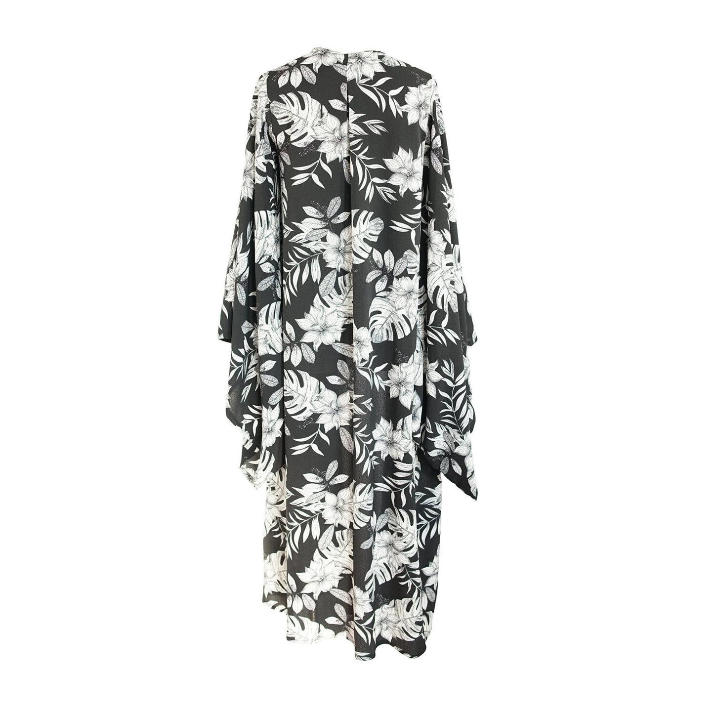 agua palma blue black white palm tropical print pattern kimono wrap dress layering shawl jacket robe jennafergrace handmade luxe everyday