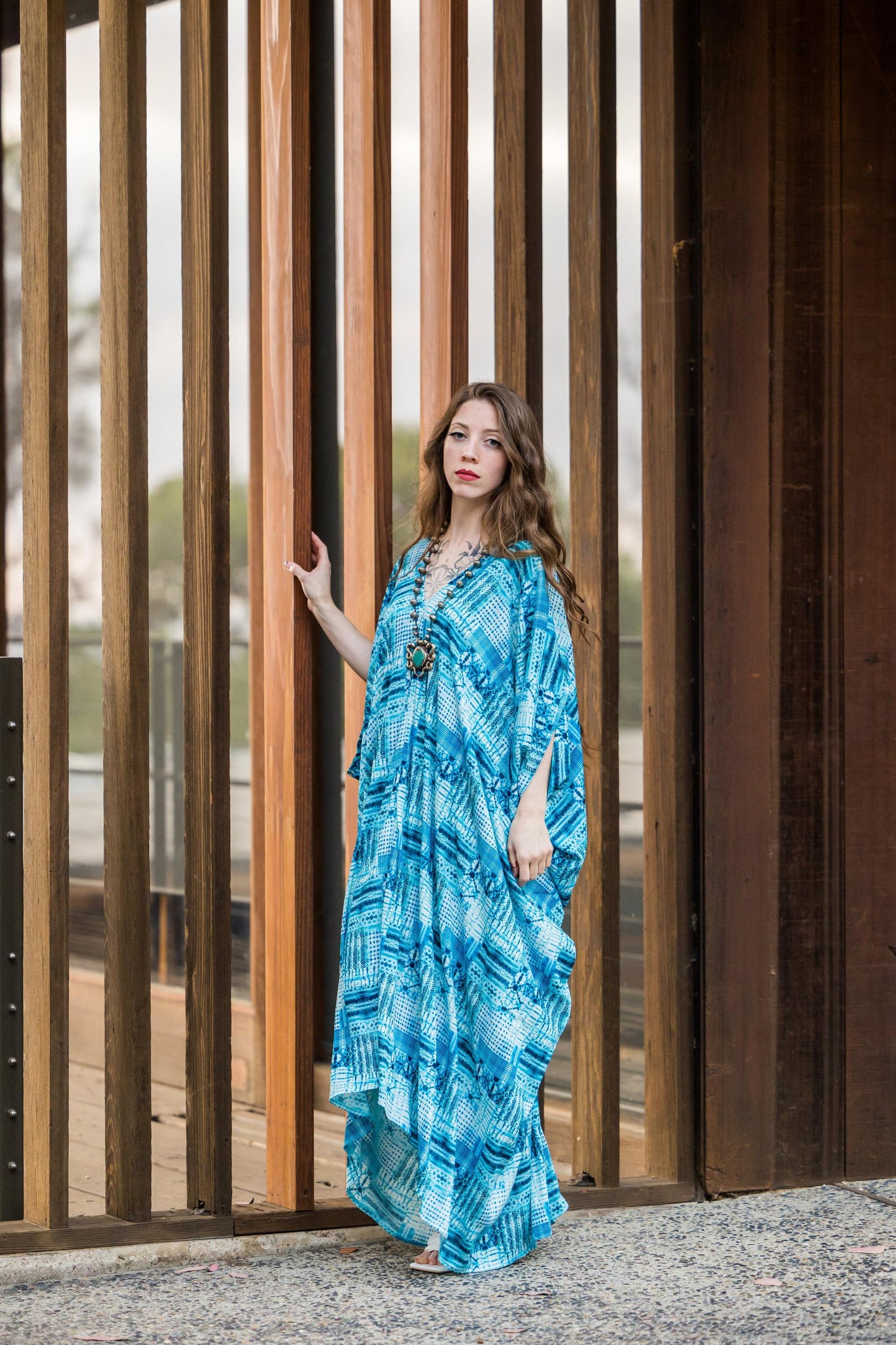 aquarius aqua blue tiki totem caftan kaftan alohacaftan tikioasis jennafergrace tikibar dress layering coverup unisex handmade jennafergrace