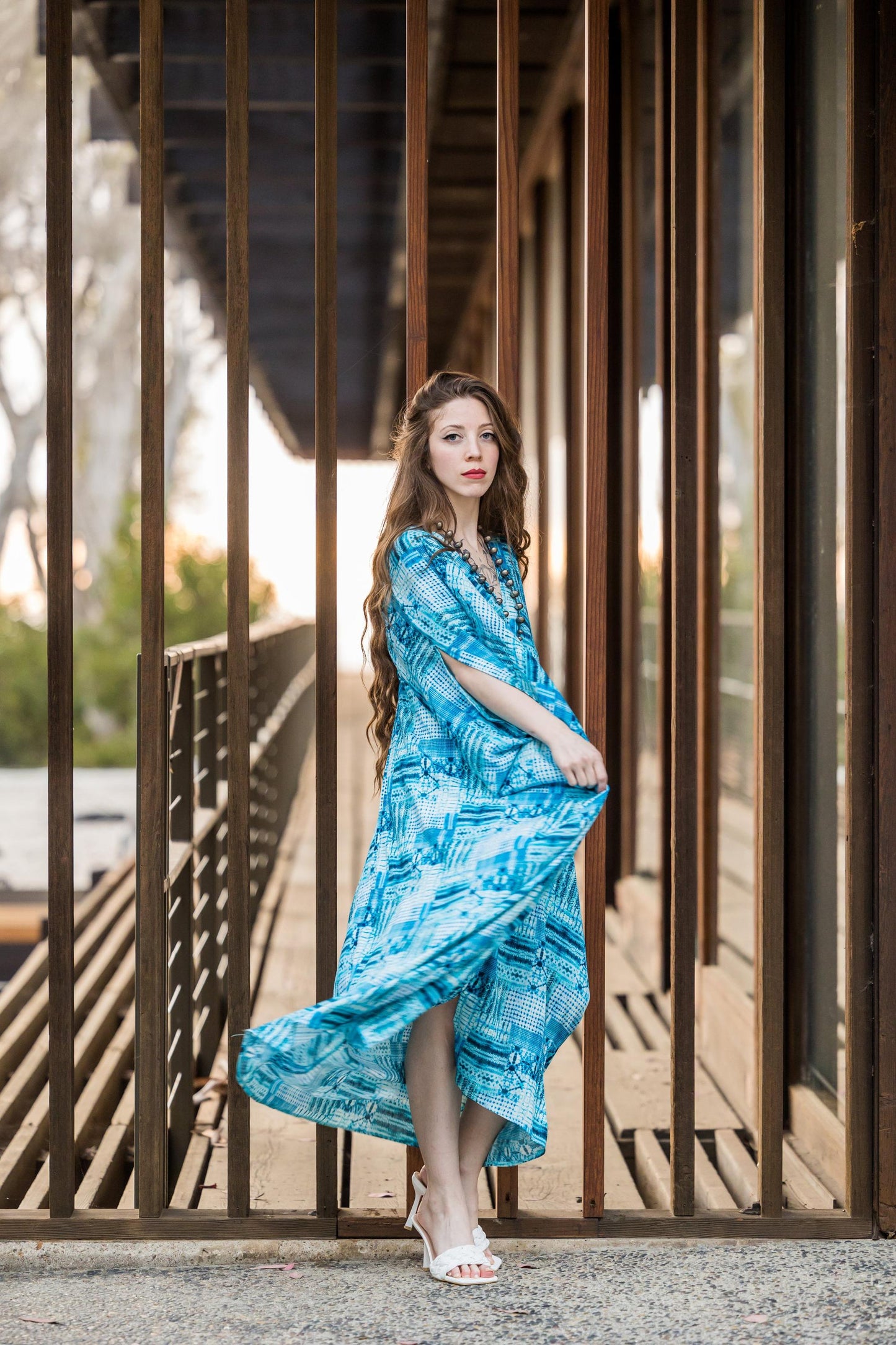 aquarius aqua blue tiki totem caftan kaftan alohacaftan tikioasis jennafergrace tikibar dress layering coverup unisex handmade jennafergrace