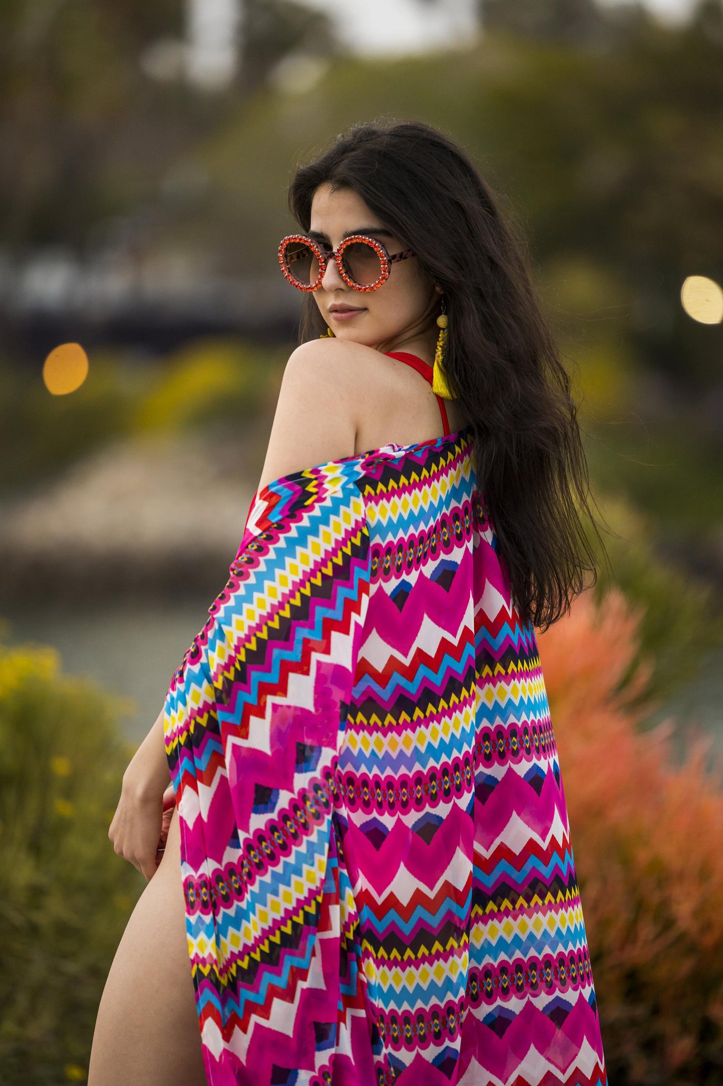 pink, bright, striped, azucar, boho, kimono, wrap dress, original style, jennafergrace, handmade, madeinusa