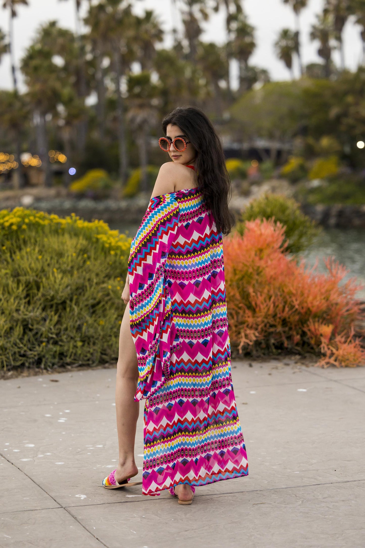 pink, bright, striped, azucar, boho, kimono, wrap dress, original style, jennafergrace, handmade, madeinusa