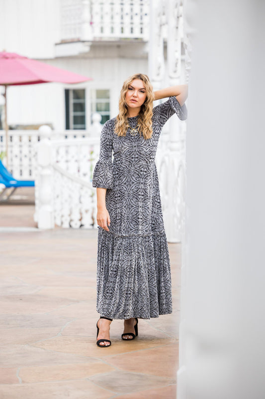 jennafer grace basilica ruffle dress evening gown velvet burnout silver black floral paisley goth gothic boho bohemian hippie handmade