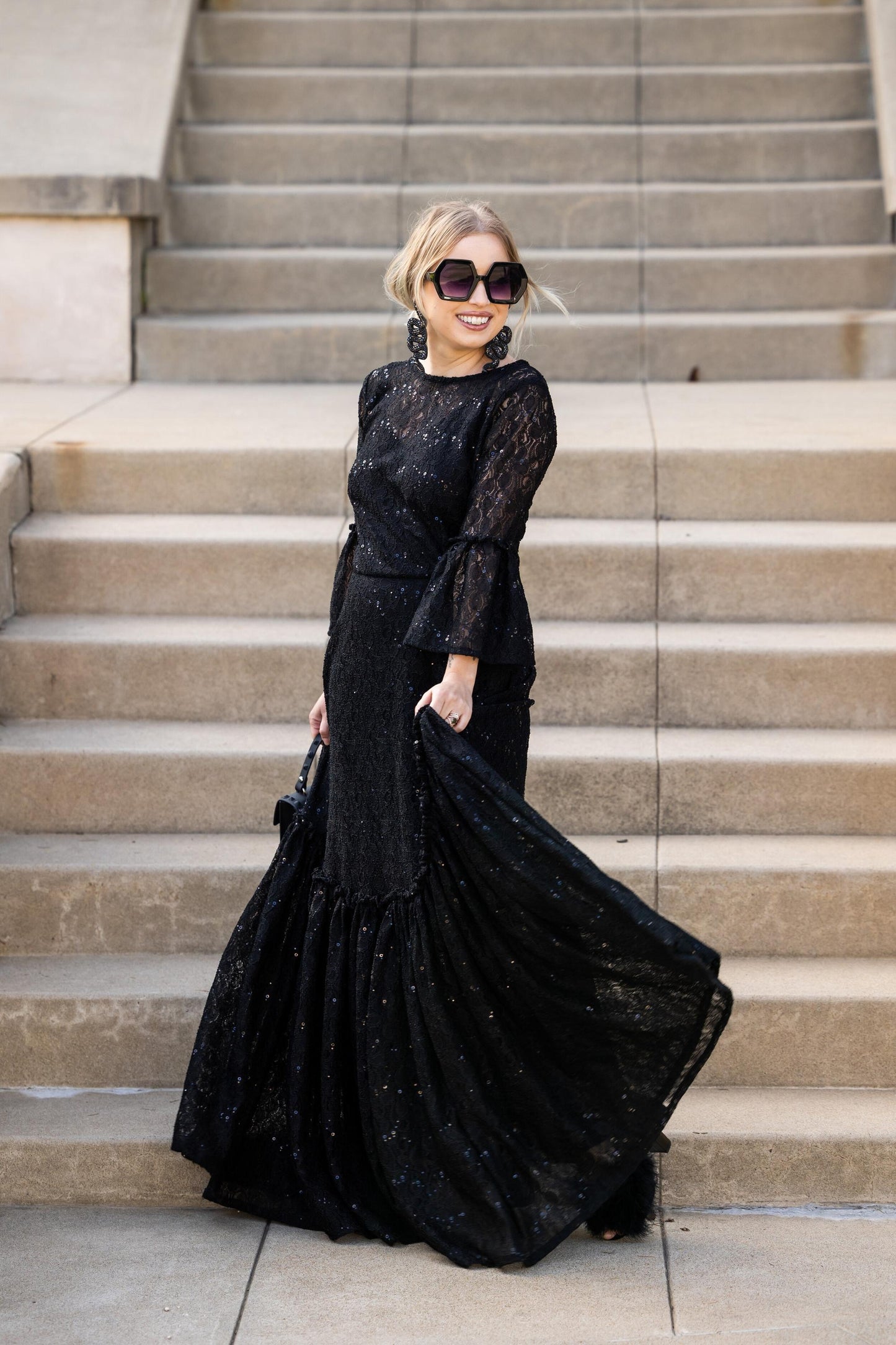 black, lace, ruffle, dress, maxi dress, handmade, madeinusa, jennafergrace