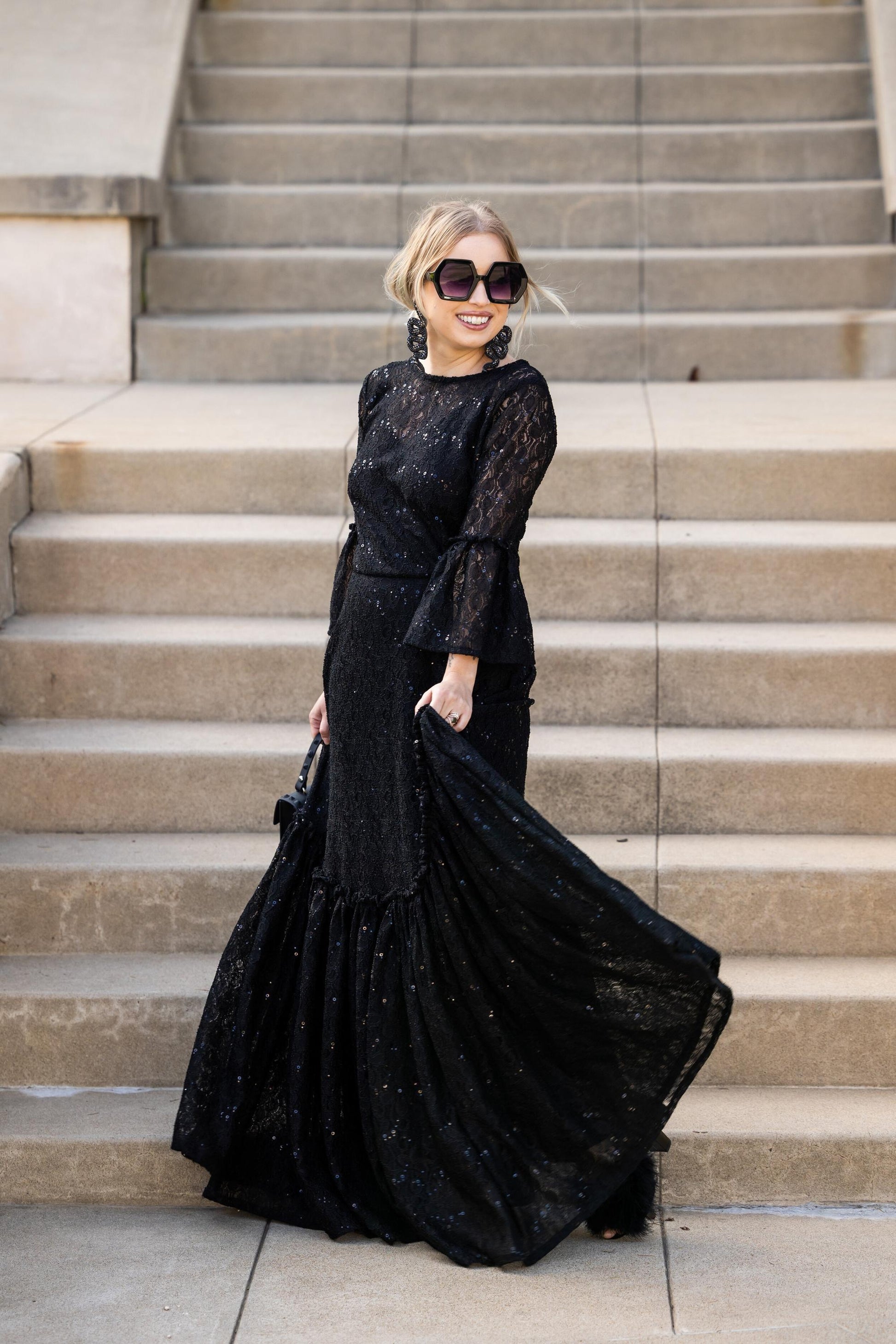 black, lace, ruffle, dress, maxi dress, handmade, madeinusa, jennafergrace