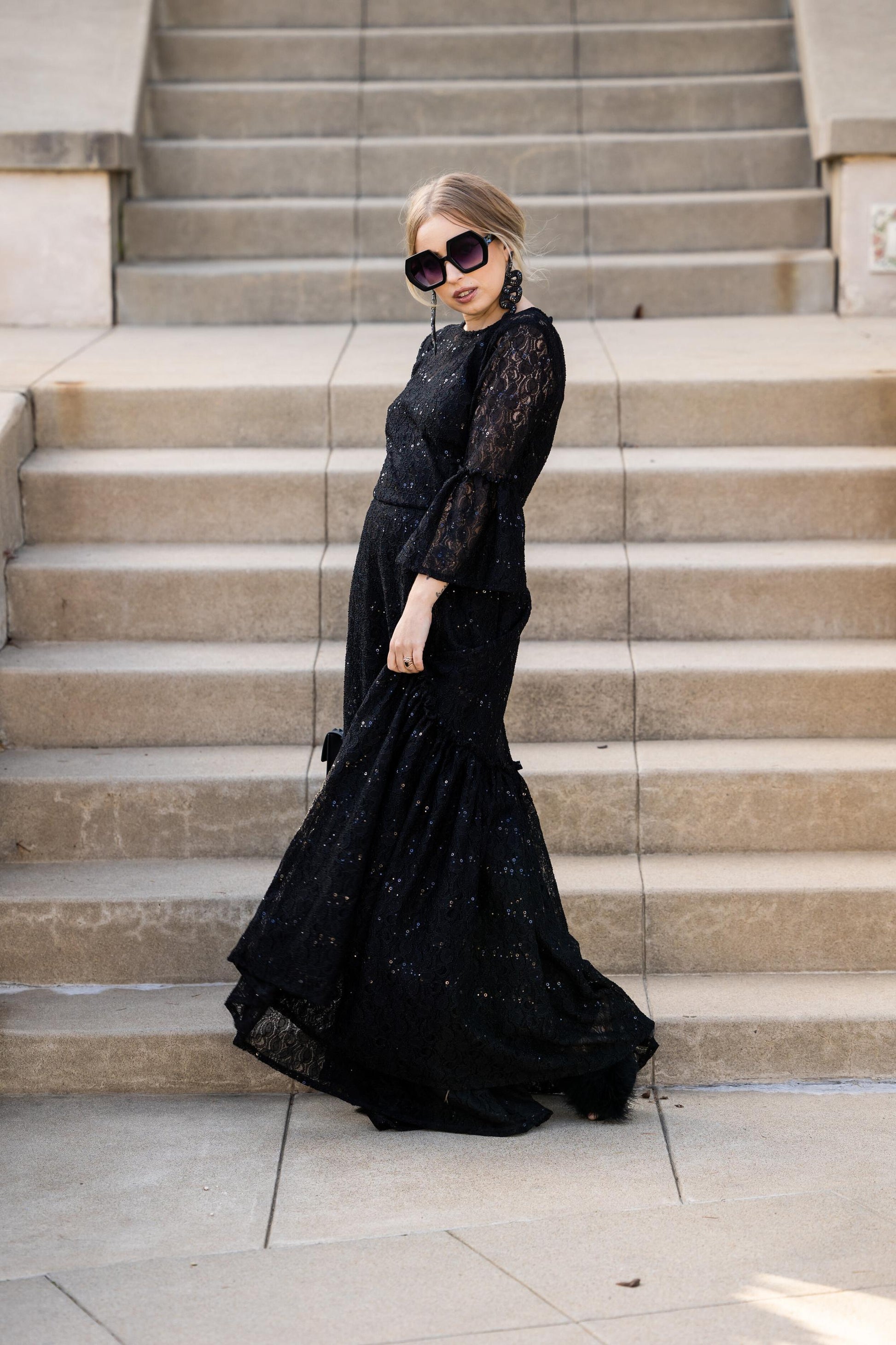 black, lace, ruffle, dress, maxi dress, handmade, madeinusa, jennafergrace