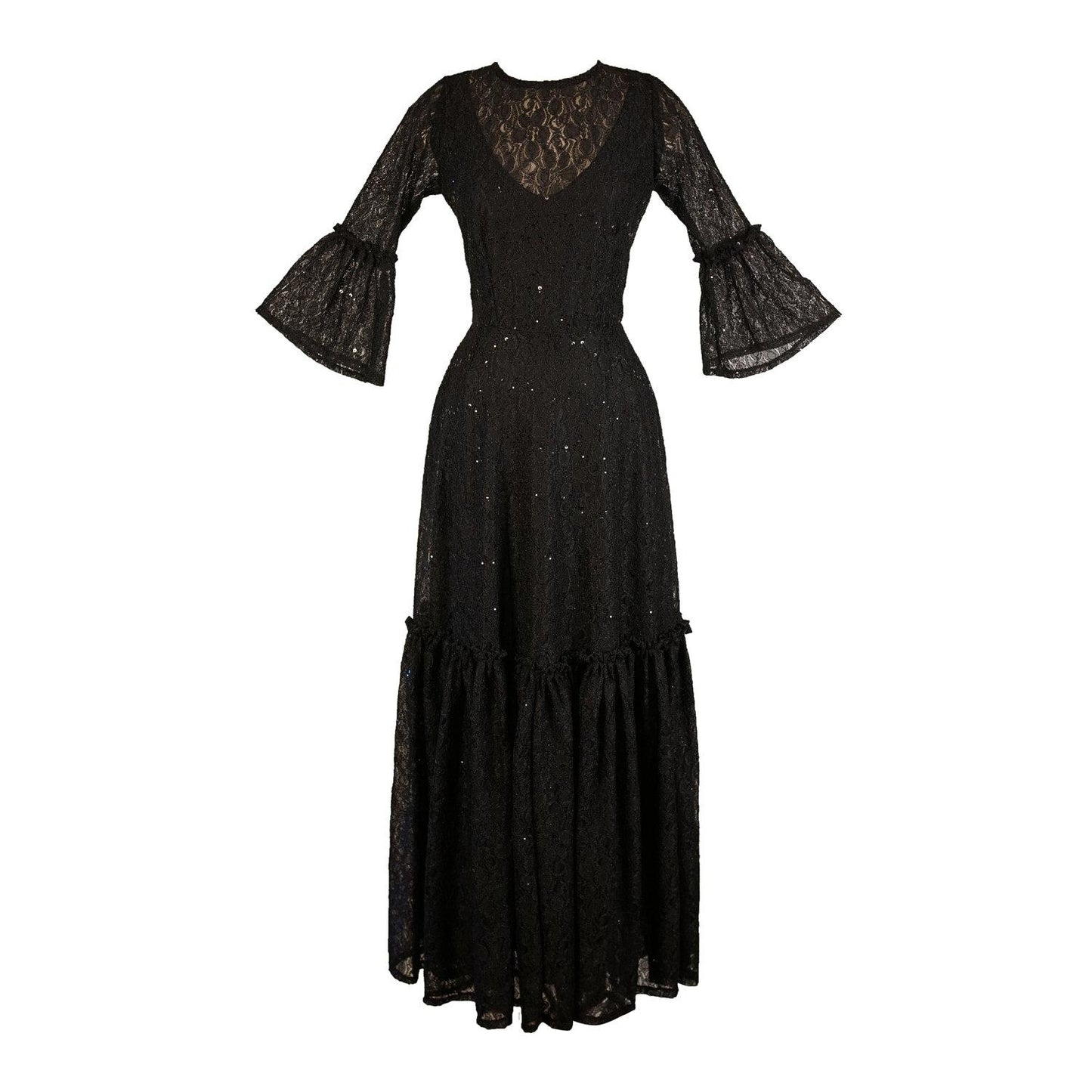 black, lace, ruffle, dress, maxi dress, handmade, madeinusa, jennafergrace