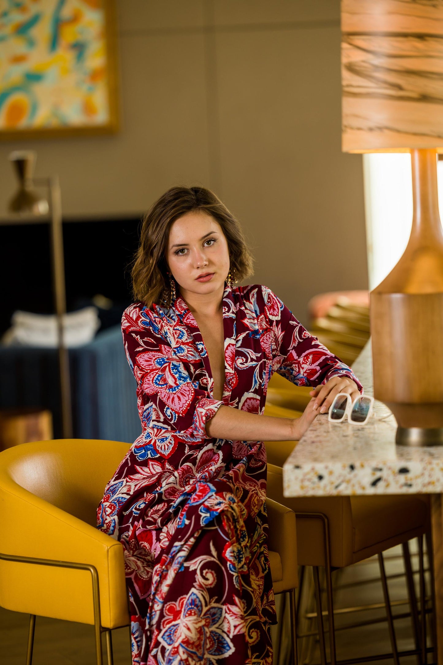 bloom minaret dress maroon red pink blue drape plunge bella jenanfergrace