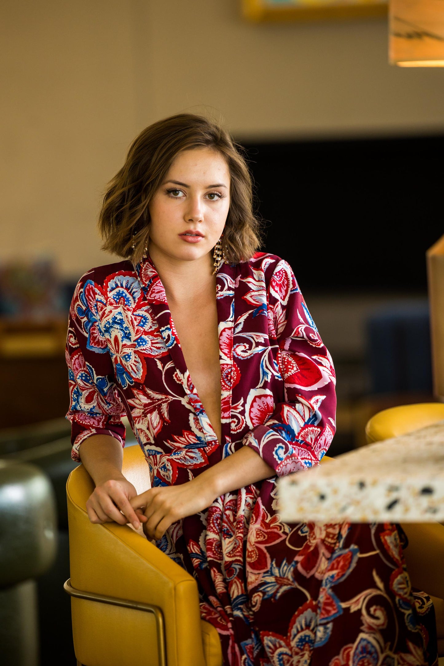 bloom minaret dress maroon red pink blue drape plunge bella jenanfergrace