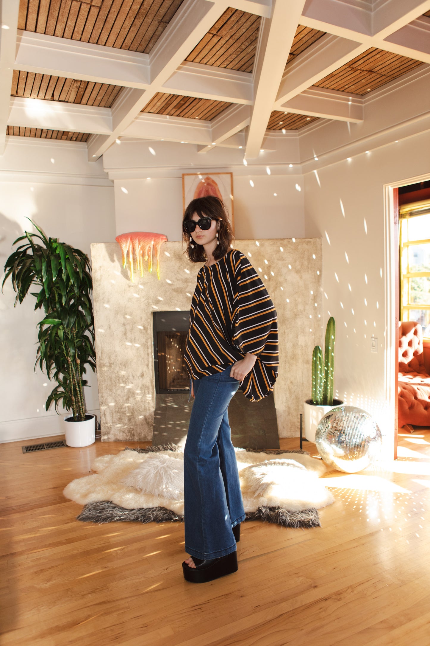 jennafer grace Busy Bee scarf top black yellow white stripes stripse boho bohemian hippie romantic whimsical resort lounge holiday evening wear retro 20s 30s 1920s 1930s unisex handmade in california usa