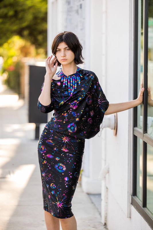 celestia, rainbow, glitter, shimmer, bodycon, gorgeous, angle dress, boho, chic, handmade, madeinusa, jennafergrace