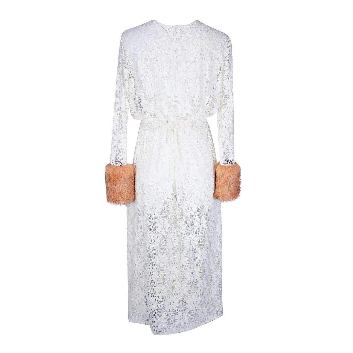 semi sheer ivory white daisy lace peach coral faux fur duster jacket coat robe layering boho bohemian hippie woodstock 69 retro 60s revival jennafer grace unisex handmade