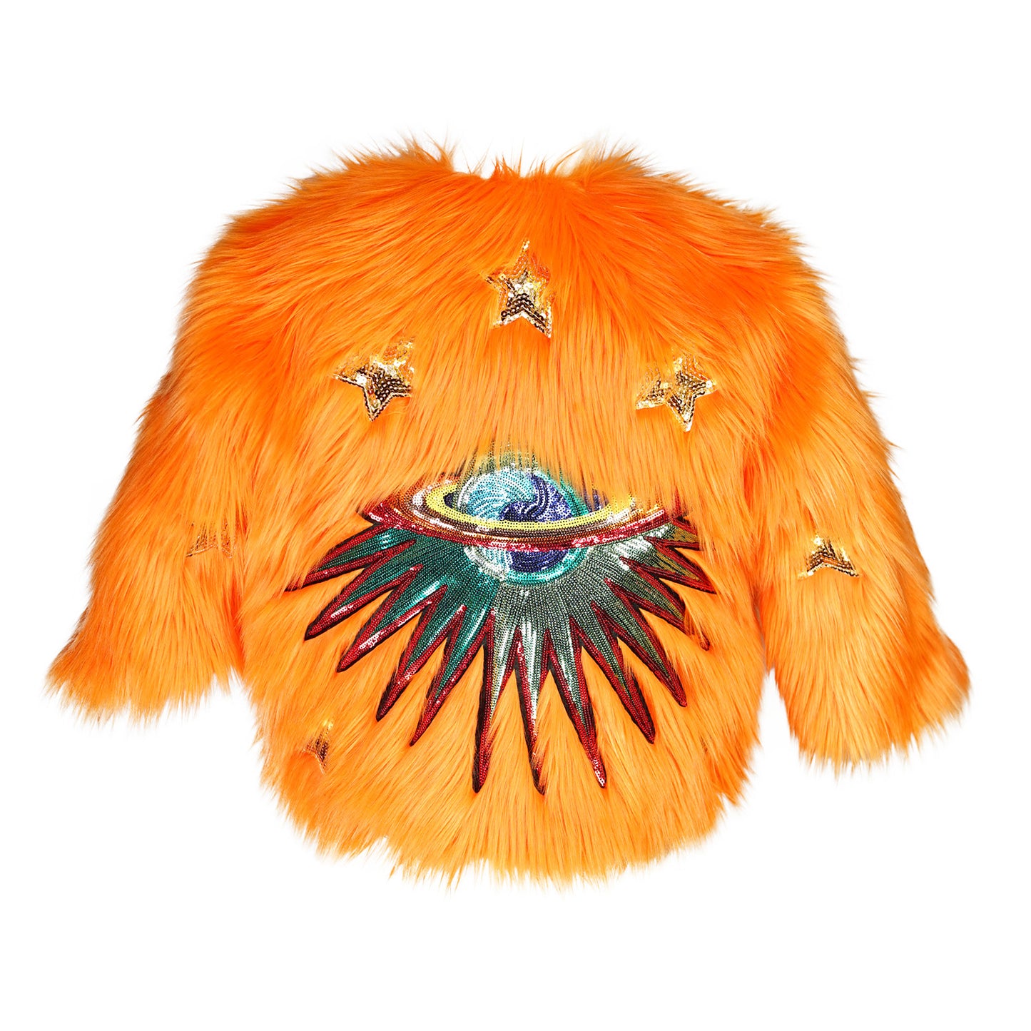 Planet Queen Orange Faux Fur Jacket