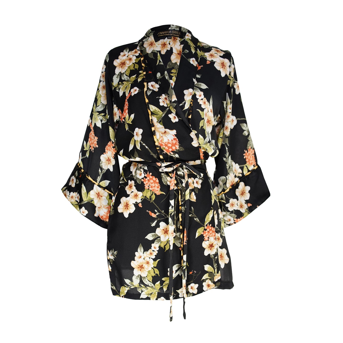 jennafer grace Deliciarum paglamas glam pajamas pjs co-ord coord matching set lounge wear wrap top tapered pant black floral orange flowers leopard print piping dark goth gothic boho bohemian hippie unisex handmade in California USA