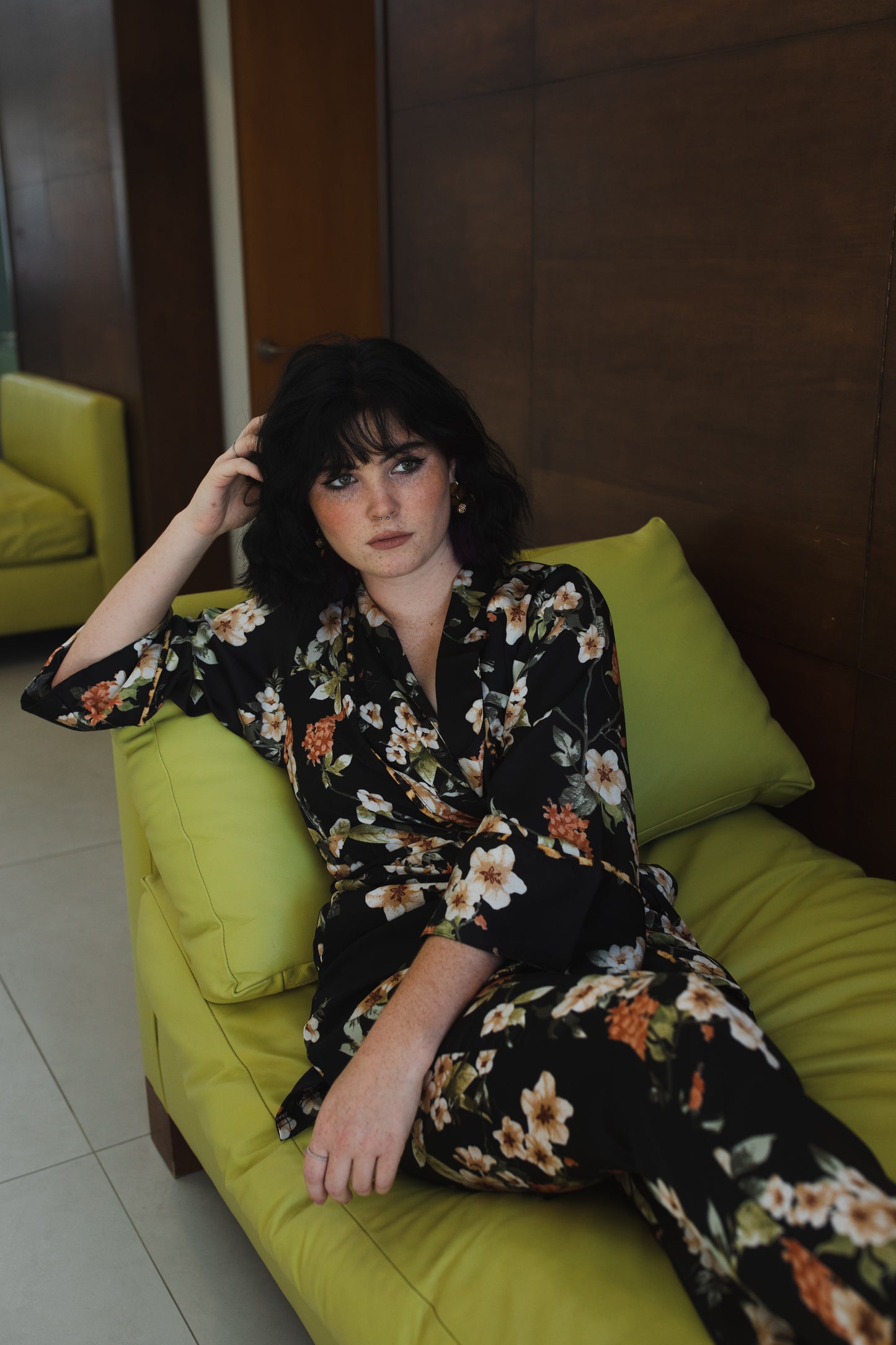jennafer grace Deliciarum paglamas glam pajamas pjs co-ord coord matching set lounge wear wrap top tapered pant black floral orange flowers leopard print piping dark goth gothic boho bohemian hippie unisex handmade in California USA