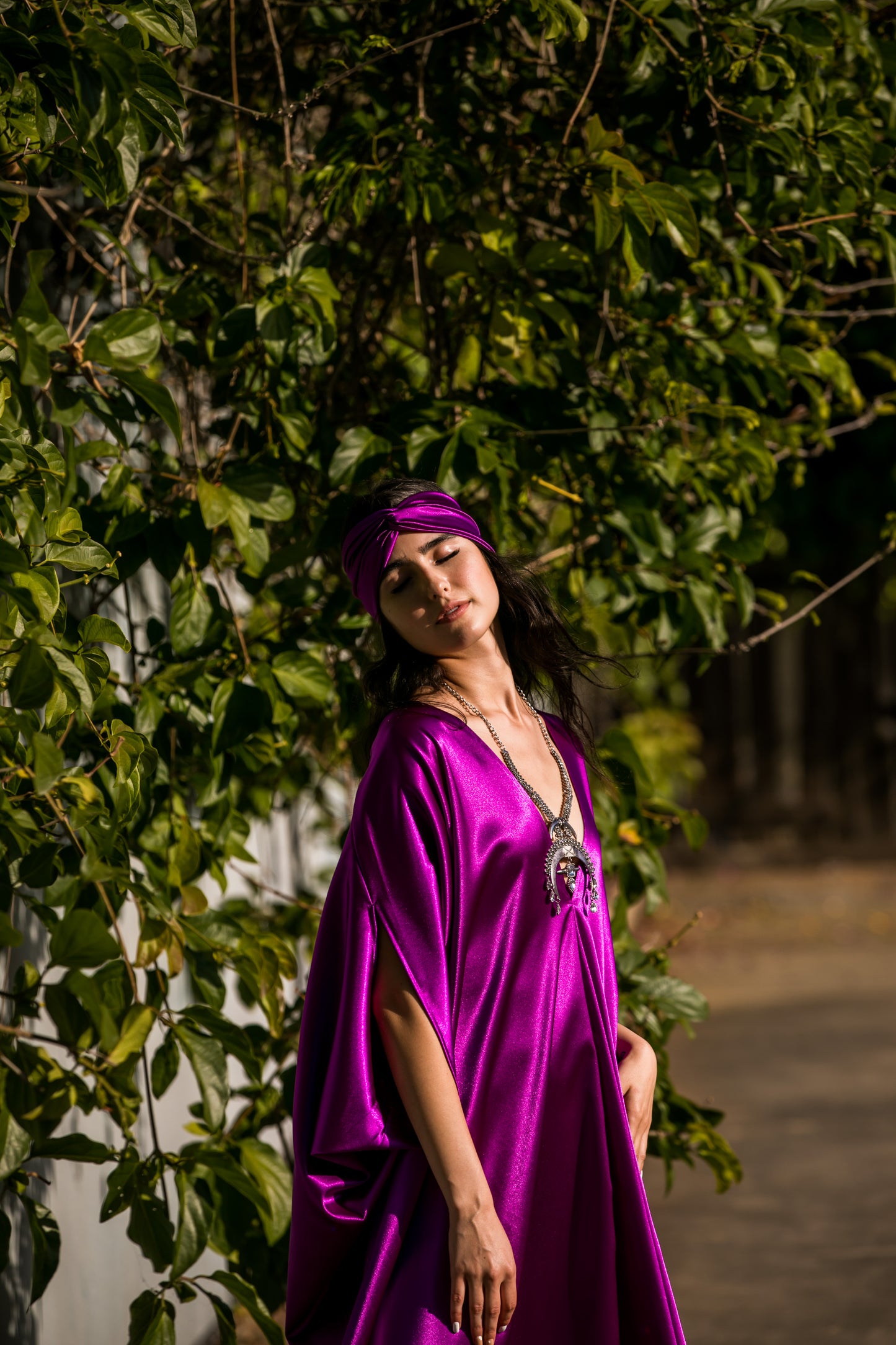 jennafer grace Electric Fuchsia caftan hot pink silky slinky magenta kaftan mumu shift dress coverup casual boho bohemian hippie beach resort spa lounge loungewear layering unisex handmade in California USA