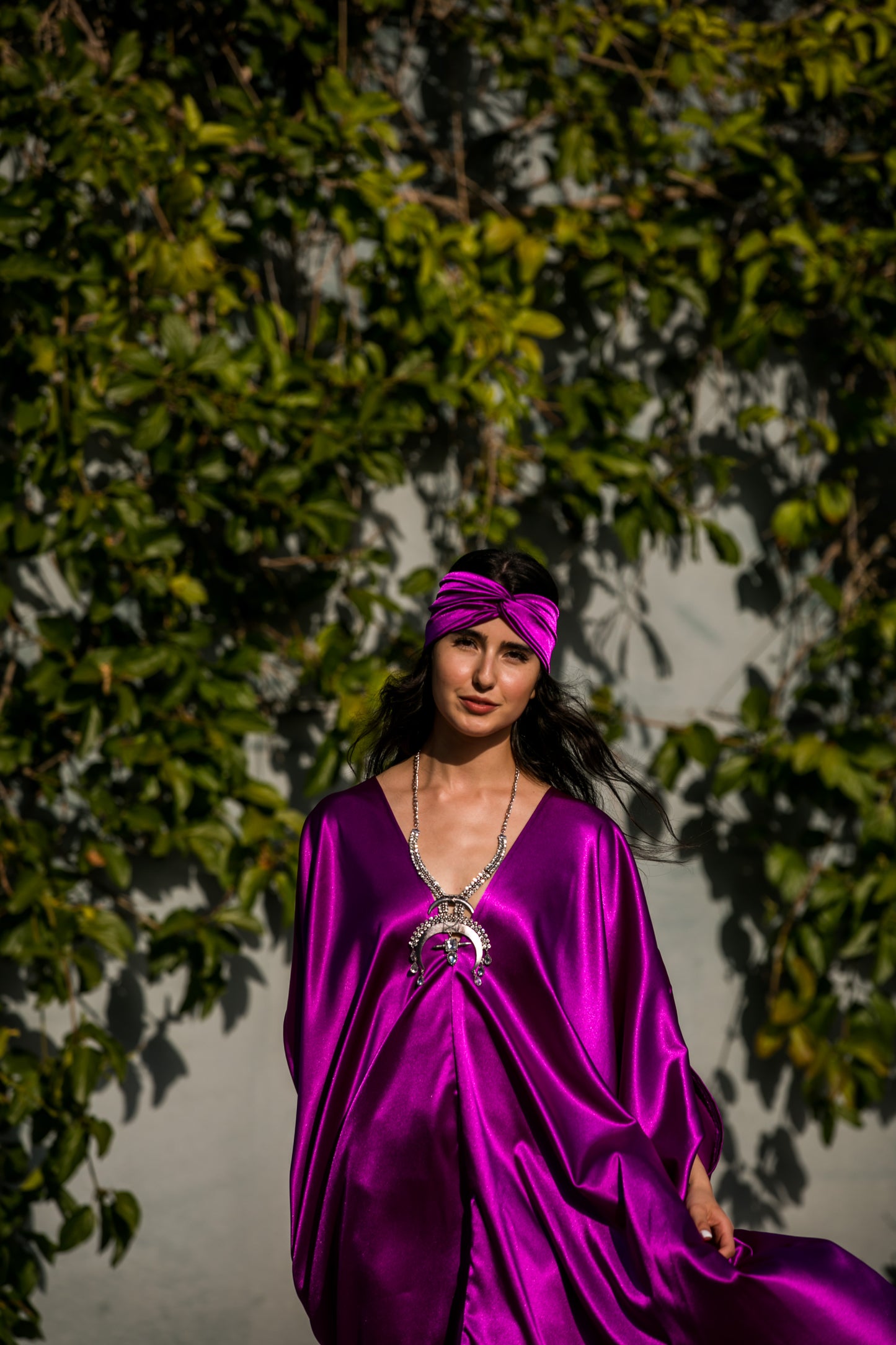 jennafer grace Electric Fuchsia caftan hot pink silky slinky magenta kaftan mumu shift dress coverup casual boho bohemian hippie beach resort spa lounge loungewear layering unisex handmade in California USA