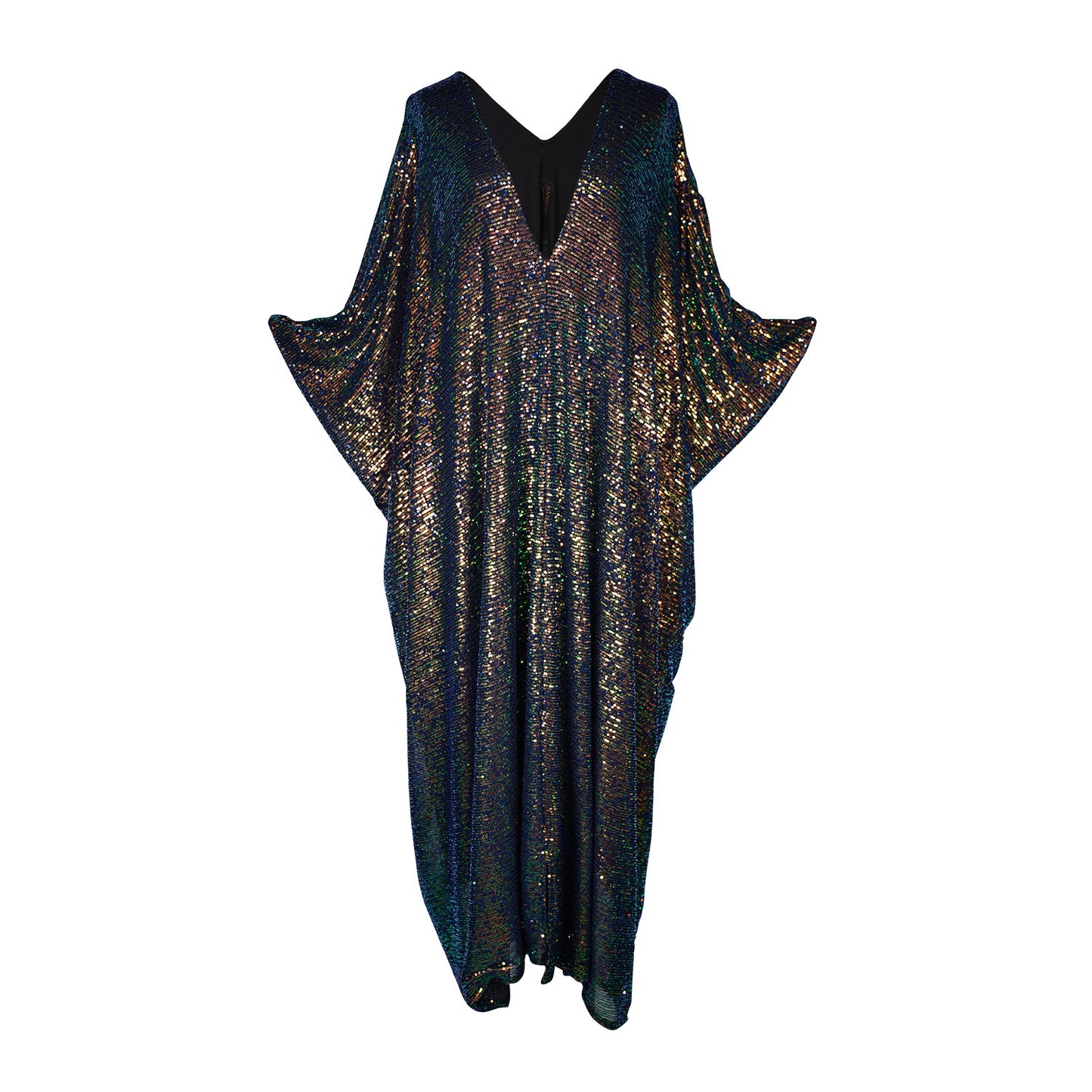 jennafer grace Gryphon Sequin caftan green gold iridescent sequined shimmer kaftan mumu shift dress swimsuit coverup casual Studio 54 boho bohemian hippie beach resort spa lounge loungewear layering unisex handmade in California USA