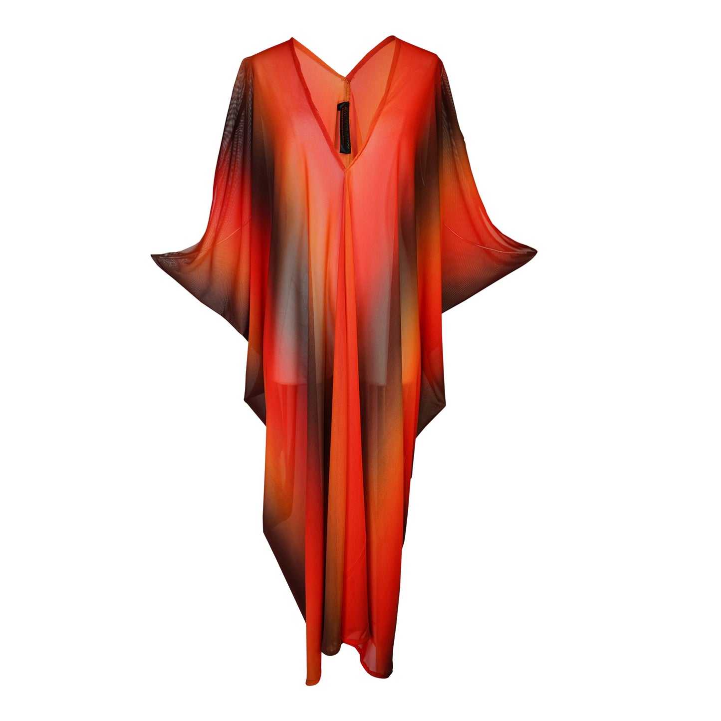 jennafer grace Hades Ombre caftan orange charcoal black wide hazy vertical stripe kaftan mumu shift dress swimsuit coverup casual boho bohemian hippie beach resort spa lounge loungewear layering unisex handmade in California USA